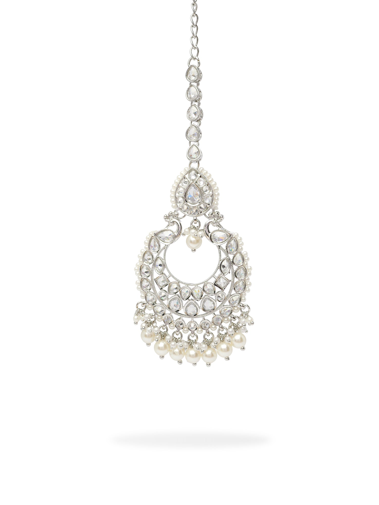 Manika Pearl Maang Tikka in Rhodium