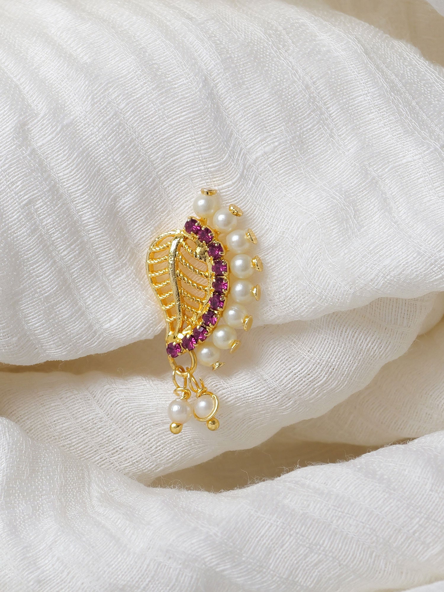 Manjula Maharashtrian Nose Pin in Hot Pink and Pearl