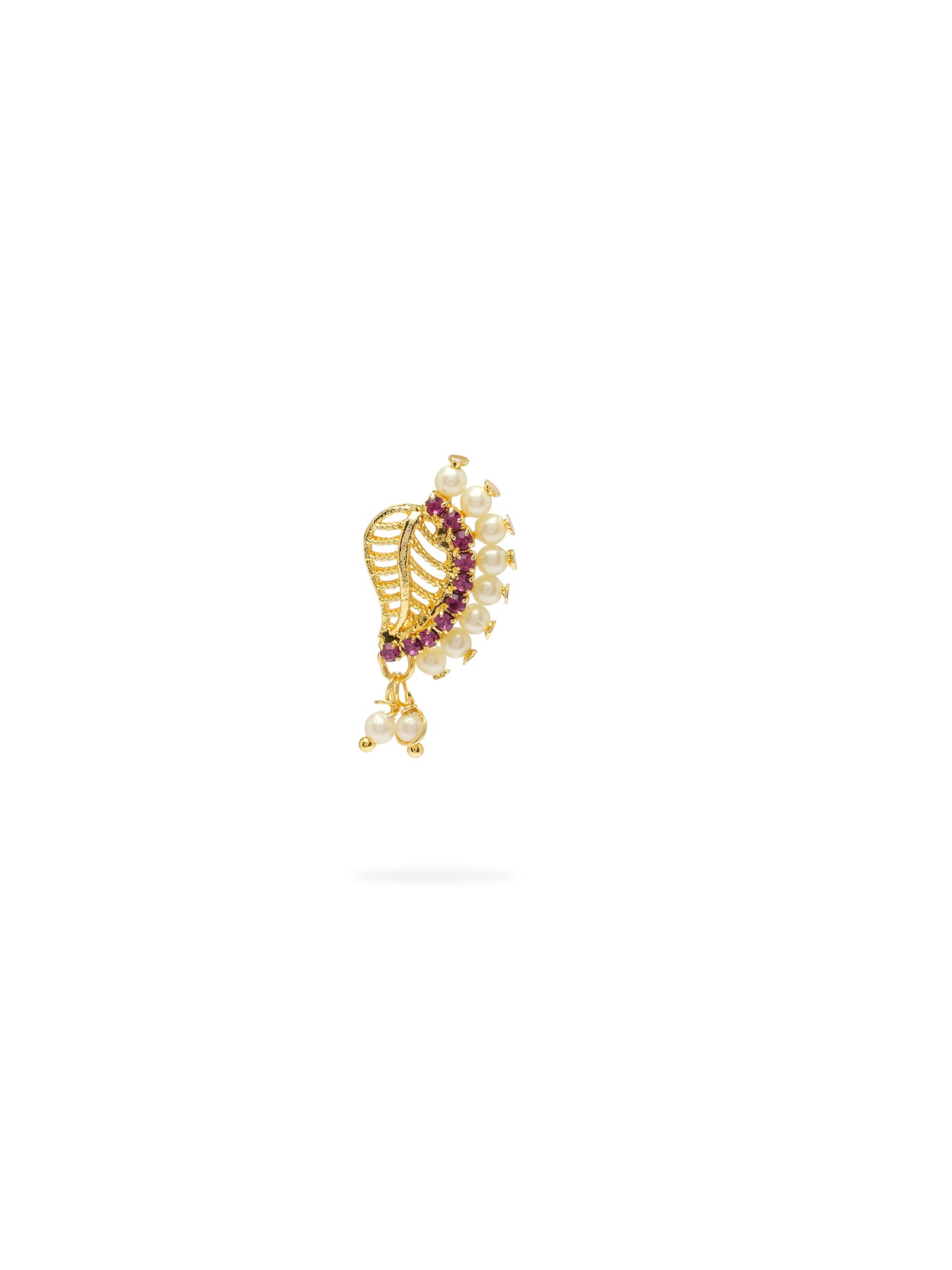 Manjula Maharashtrian Nose Pin in Hot Pink and Pearl