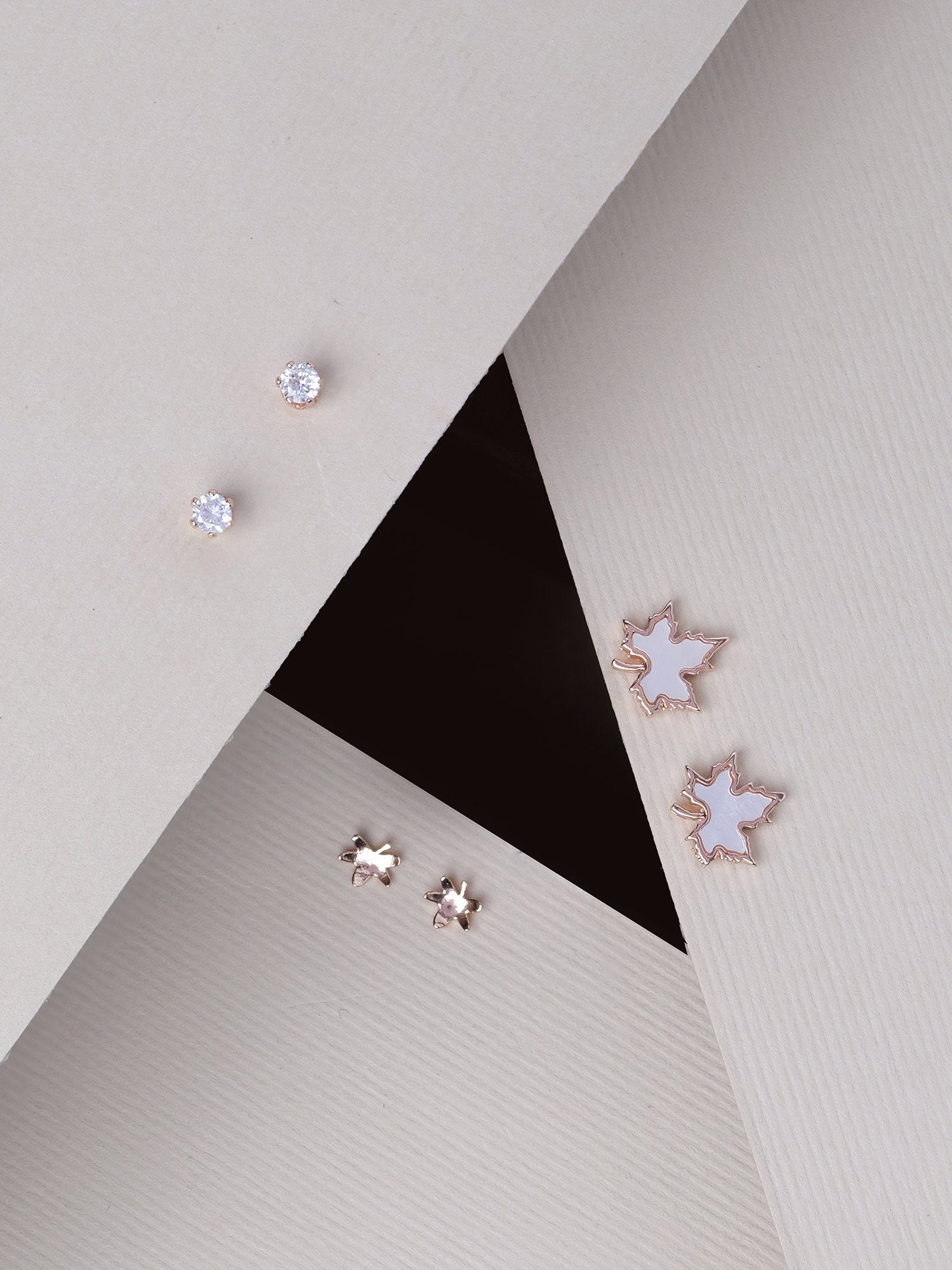 Maple Pack of 3 Gold Cubic Zirconia Stud Earrings