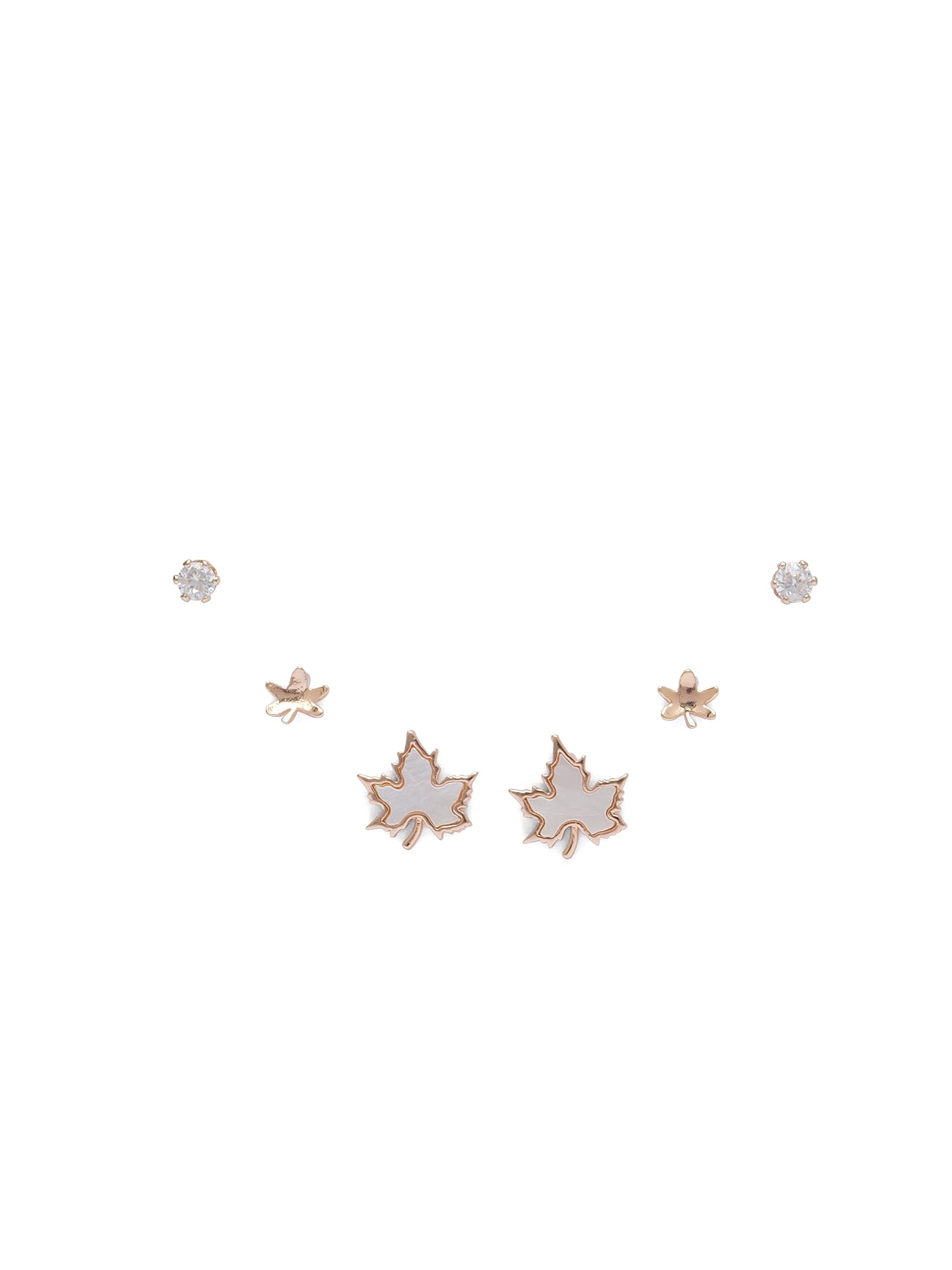 Maple Pack of 3 Gold Cubic Zirconia Stud Earrings