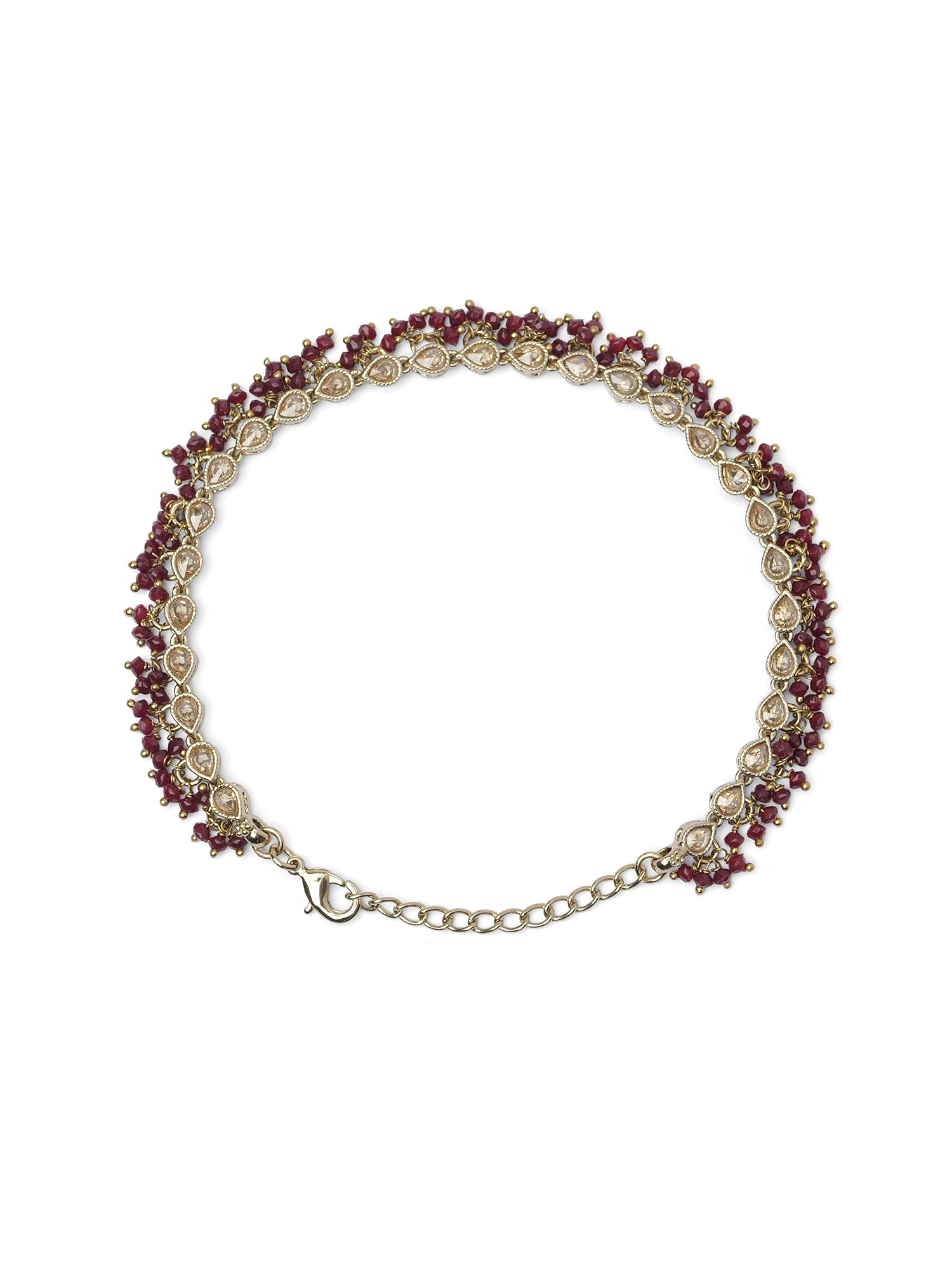 Maroon Cluster Anklet in Antique Gold