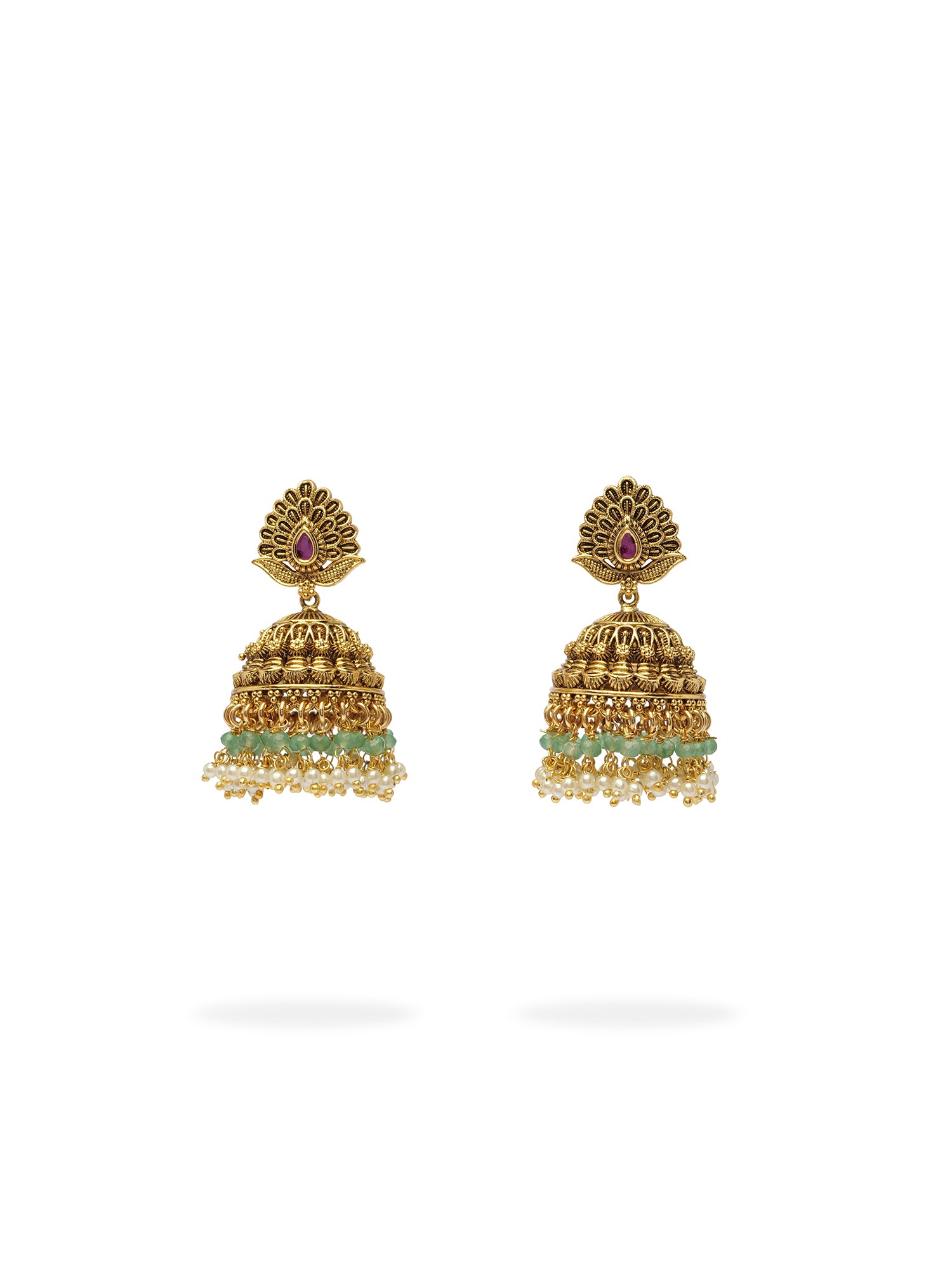 Mayuri Jhumka Earrings in Ruby and Mint