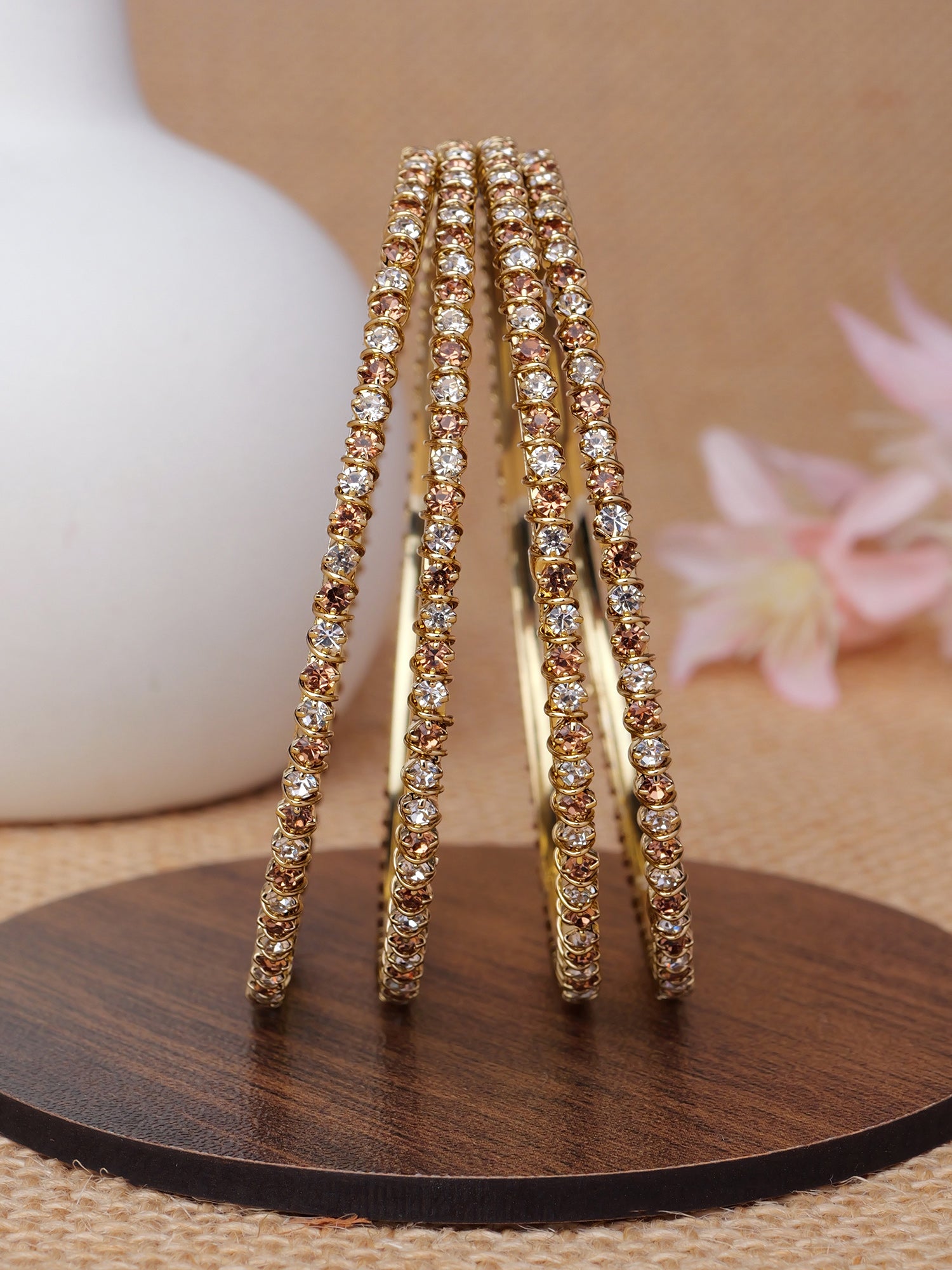 Meera Diamante Bangles in Champagne