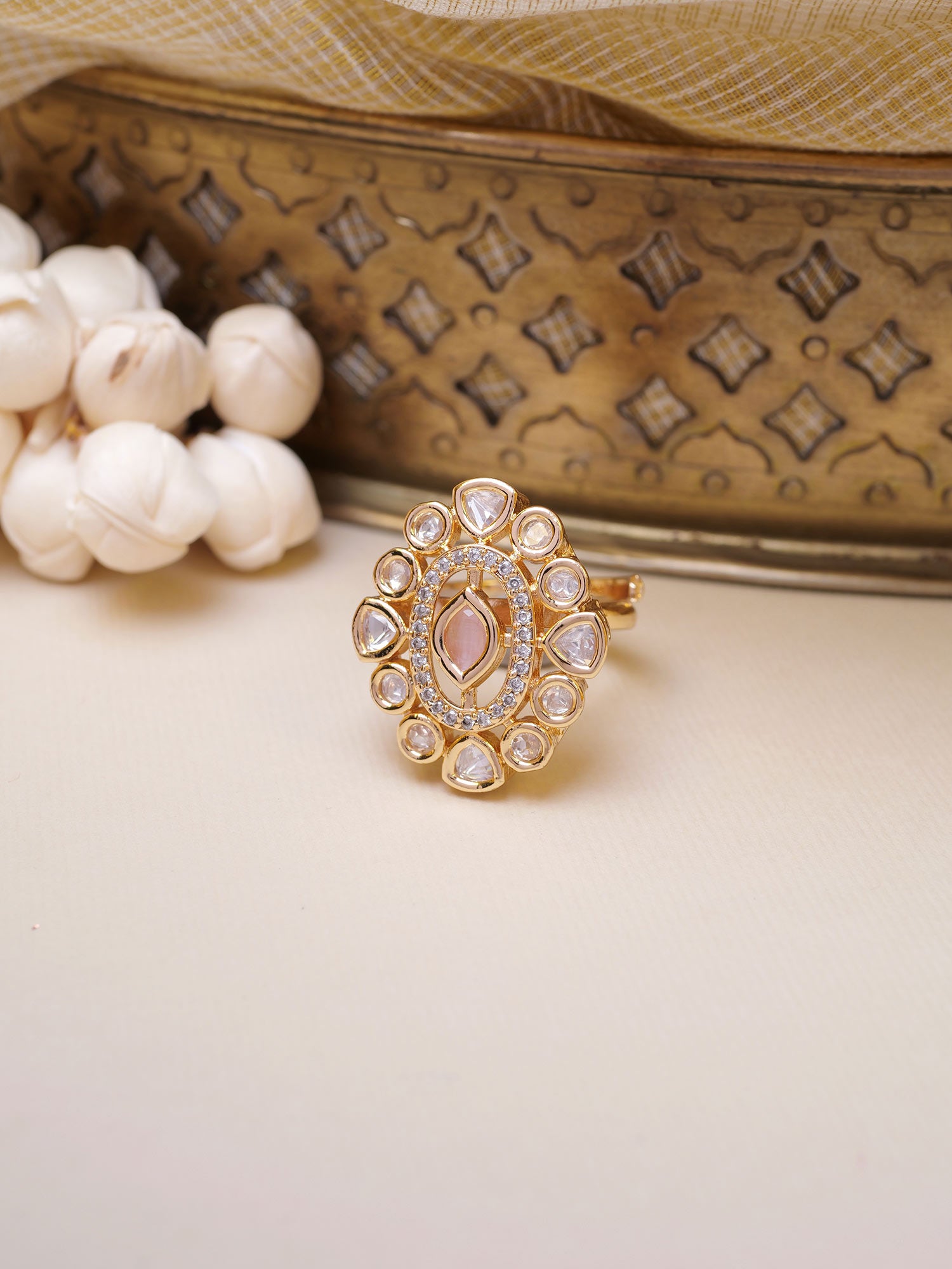 Meher Kundan Ring in Light Pink