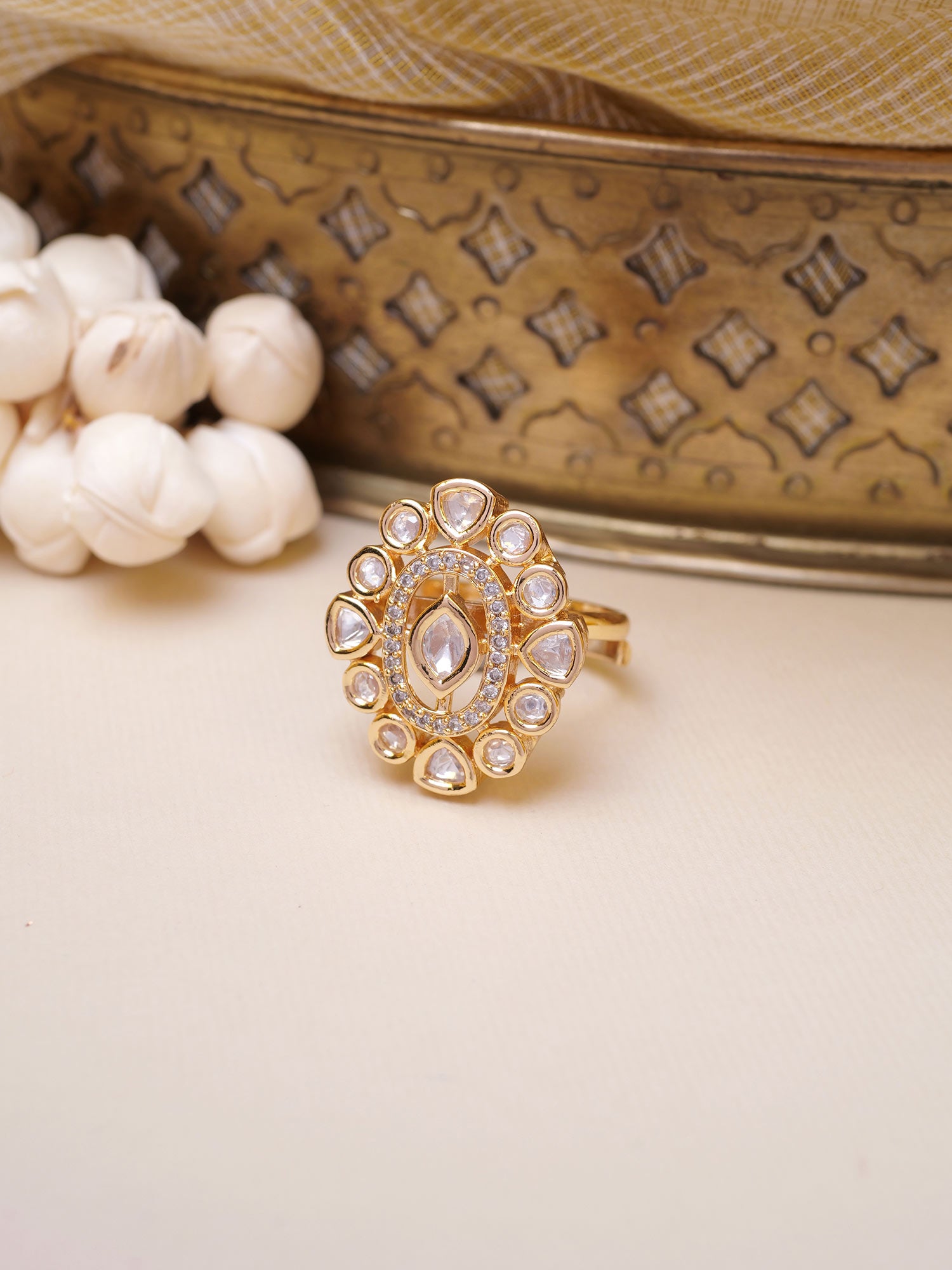 Meher Kundan Ring in White