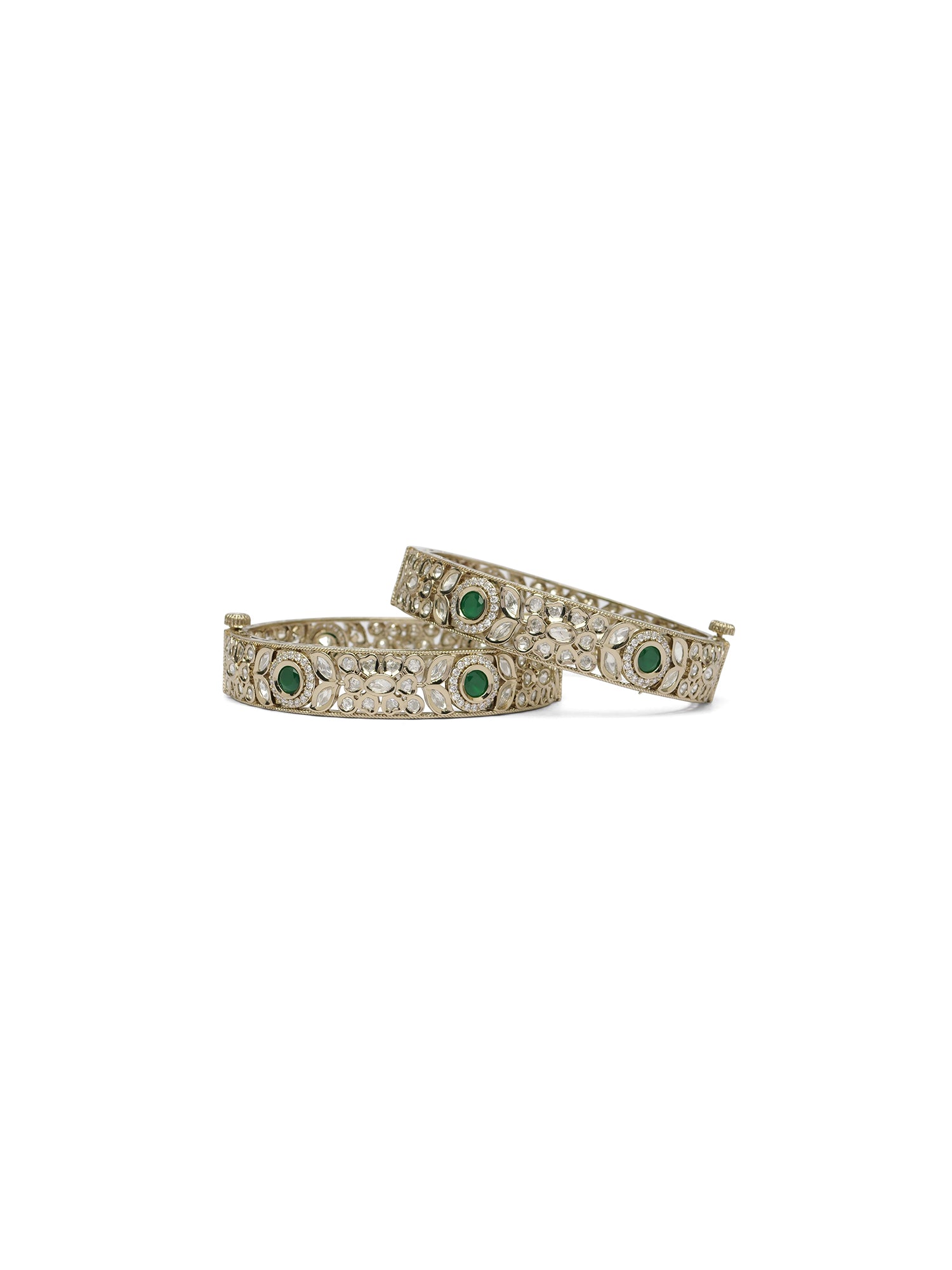 Mehfil Kundan Kada Bangles in Green