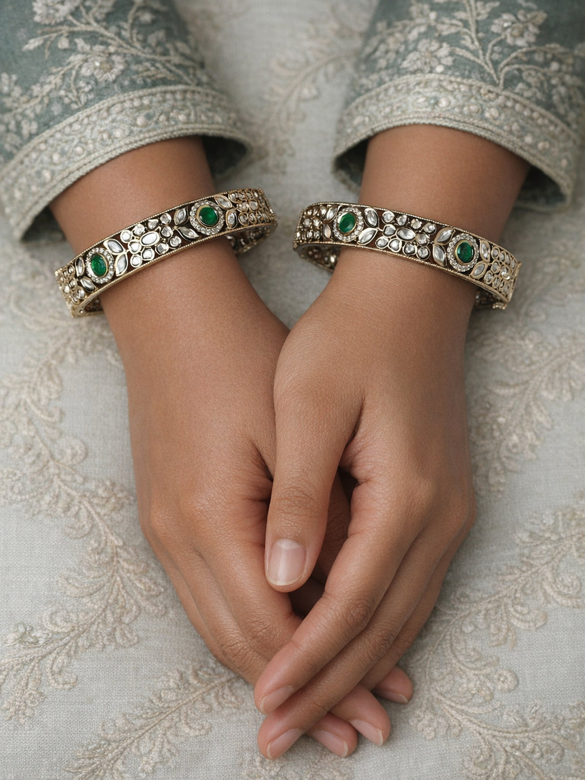 Mehfil Kundan Kada Bangles in Green