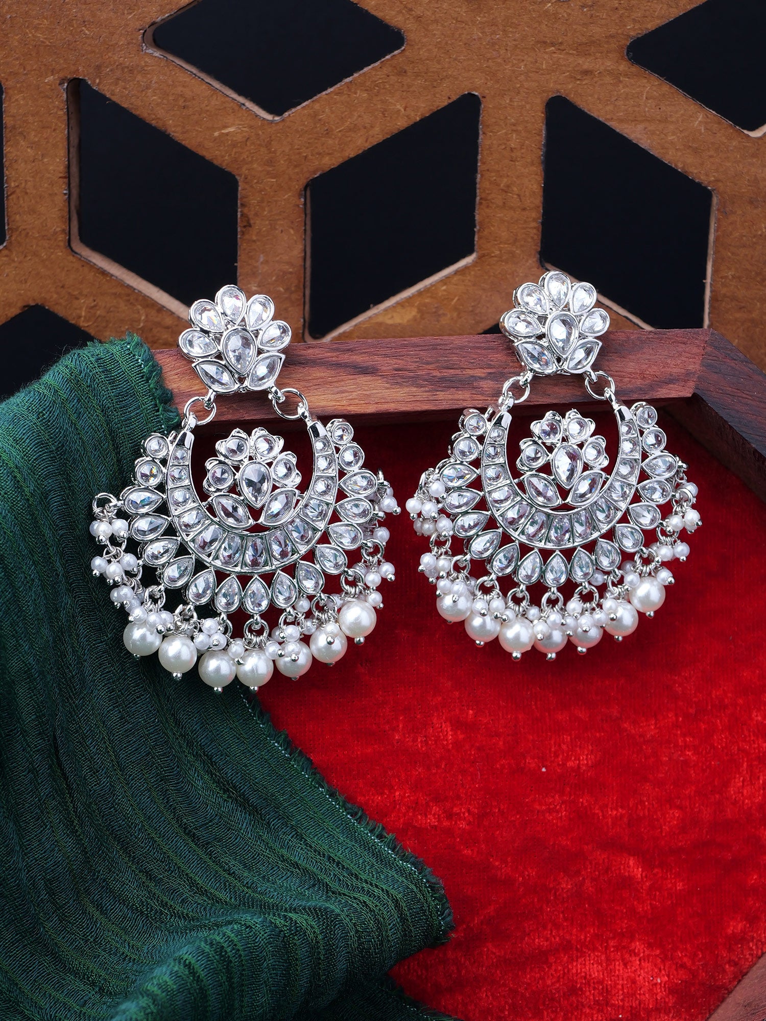 Mehreen Chandbali Earrings in Rhodium