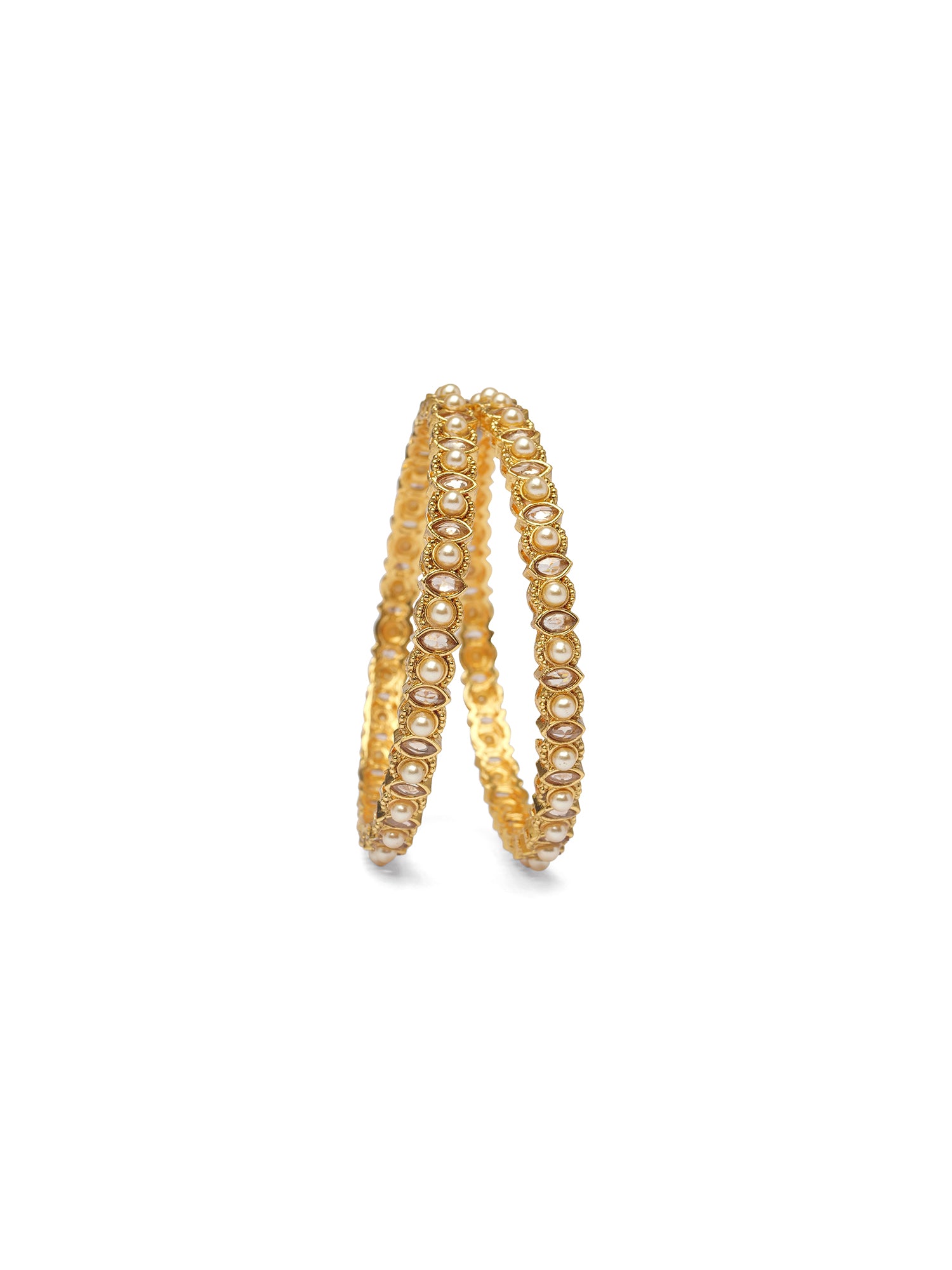 Mehroon Pearl Kada Bangles in Champagne