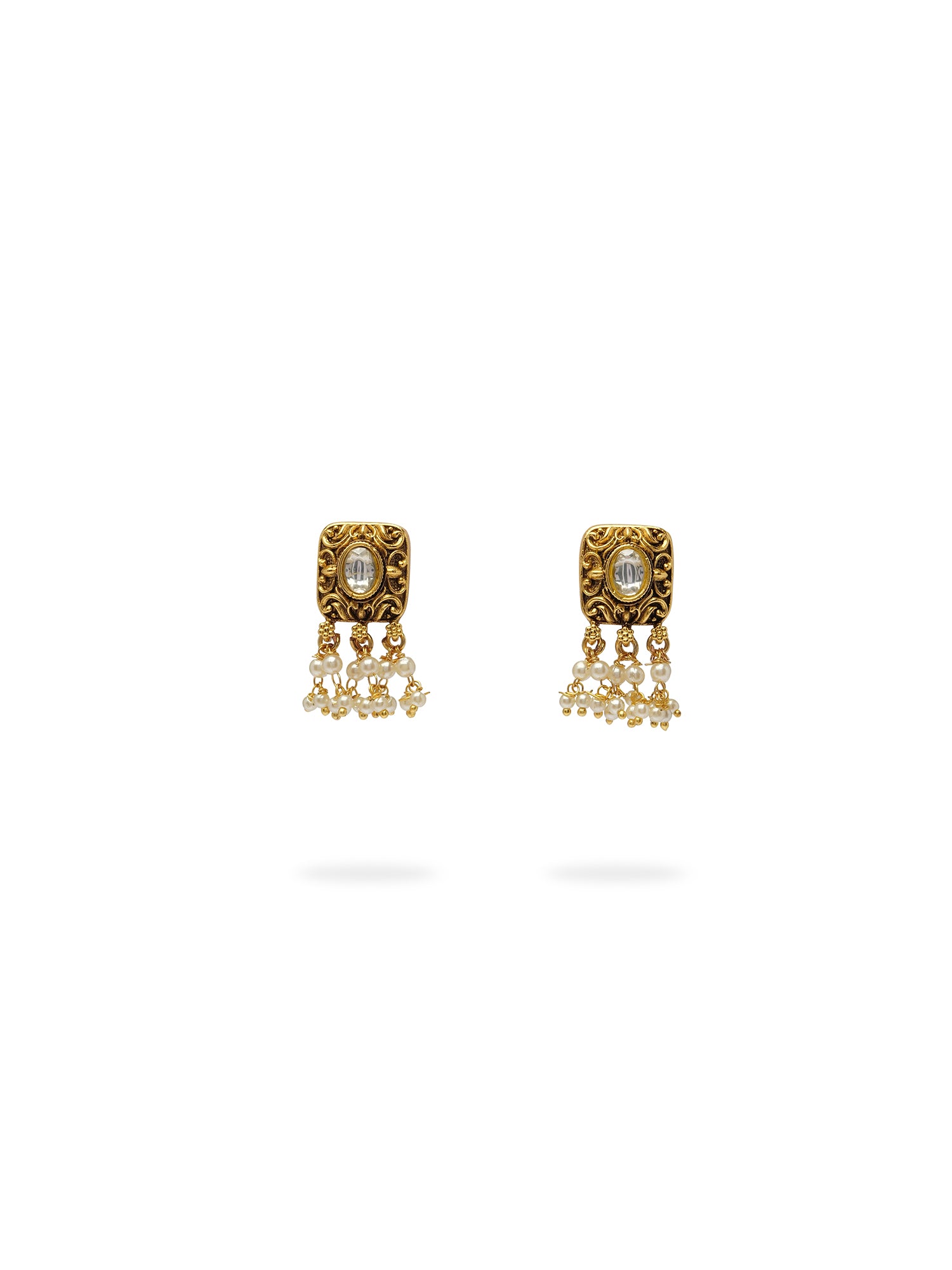 Meira Small Kundan Earrings in White