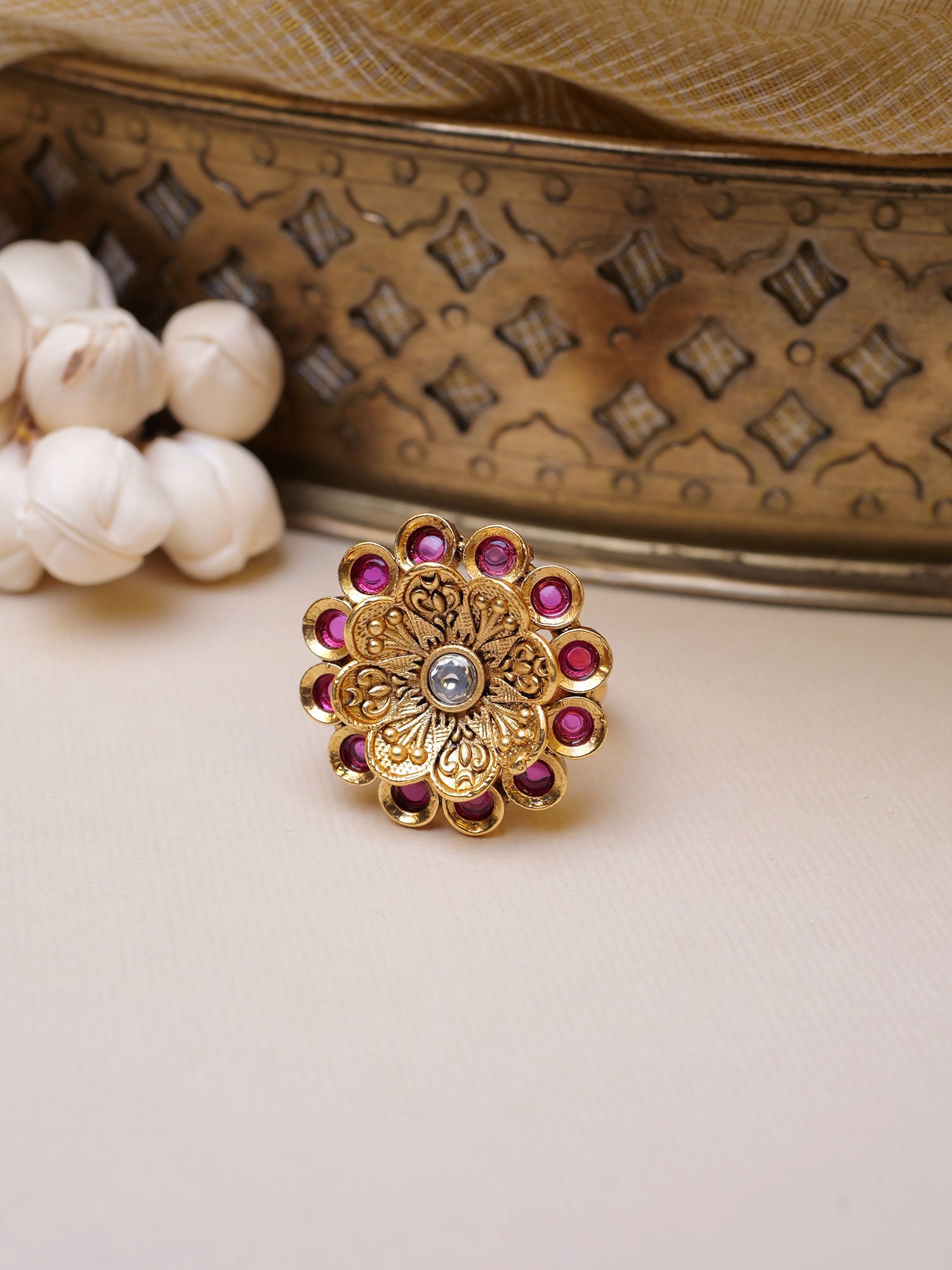 Menaka Gold Style Ring in Ruby