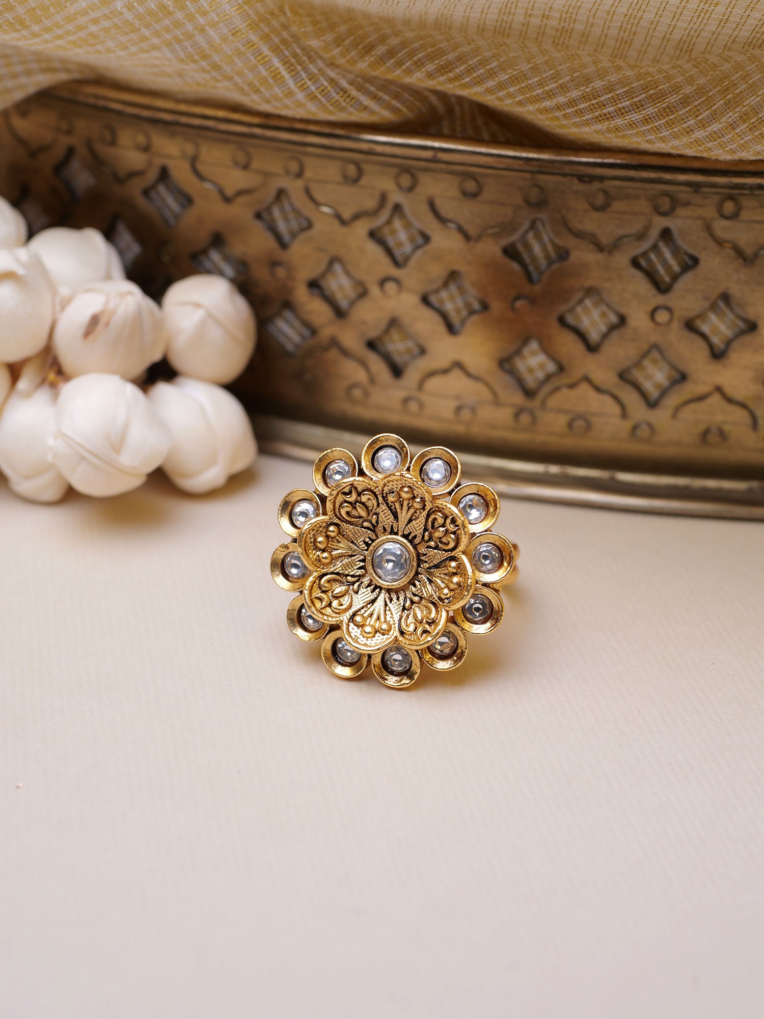 Menaka Gold Style Ring in White