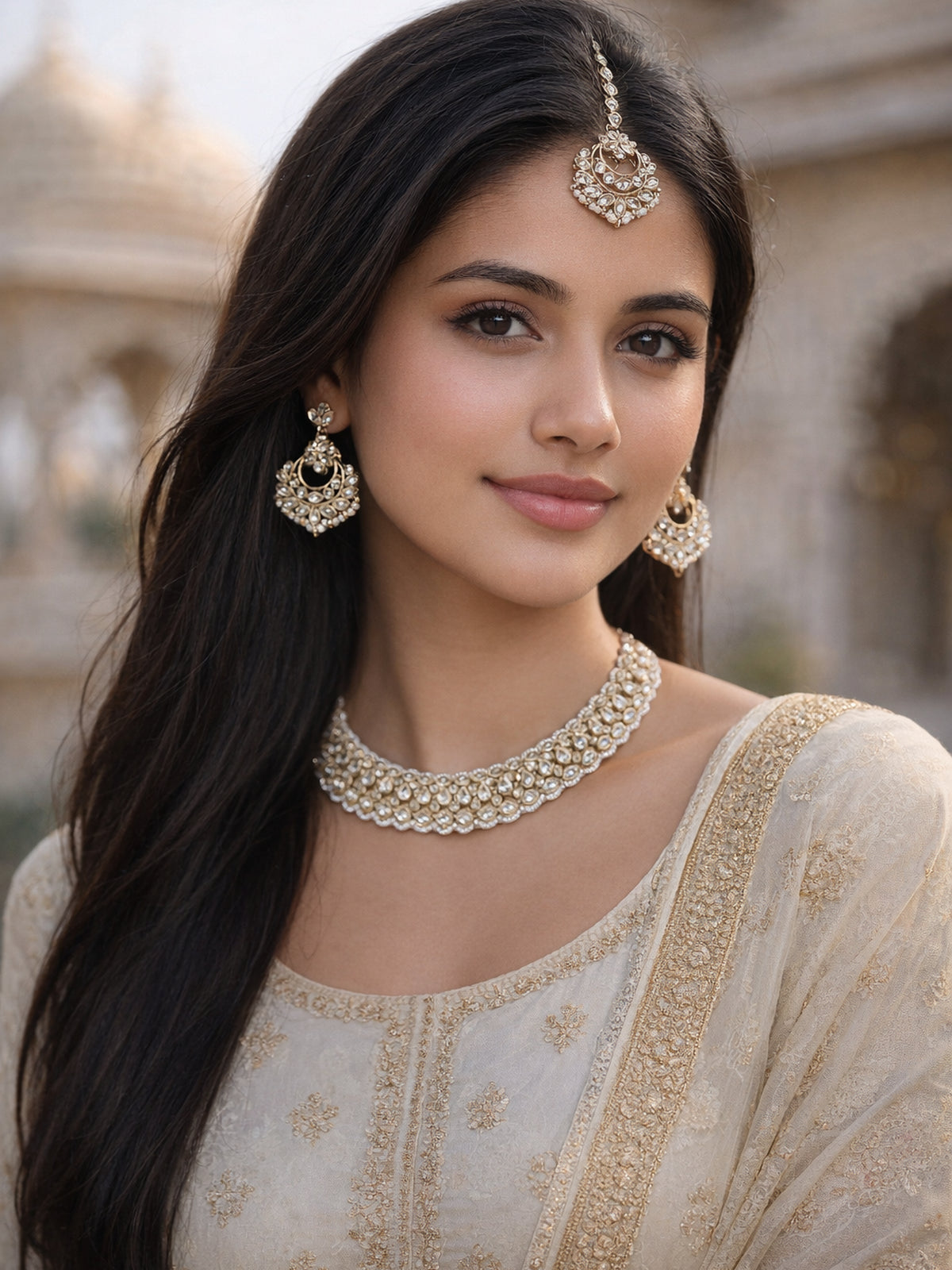 Minal Necklace Set in White 