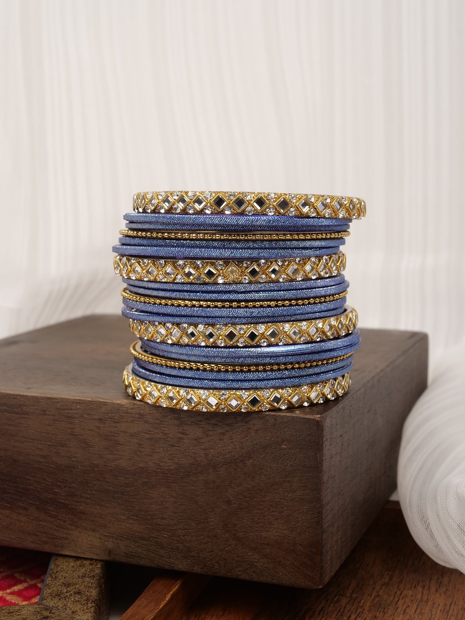 Mirror Shimmer Bangle Set in Blue