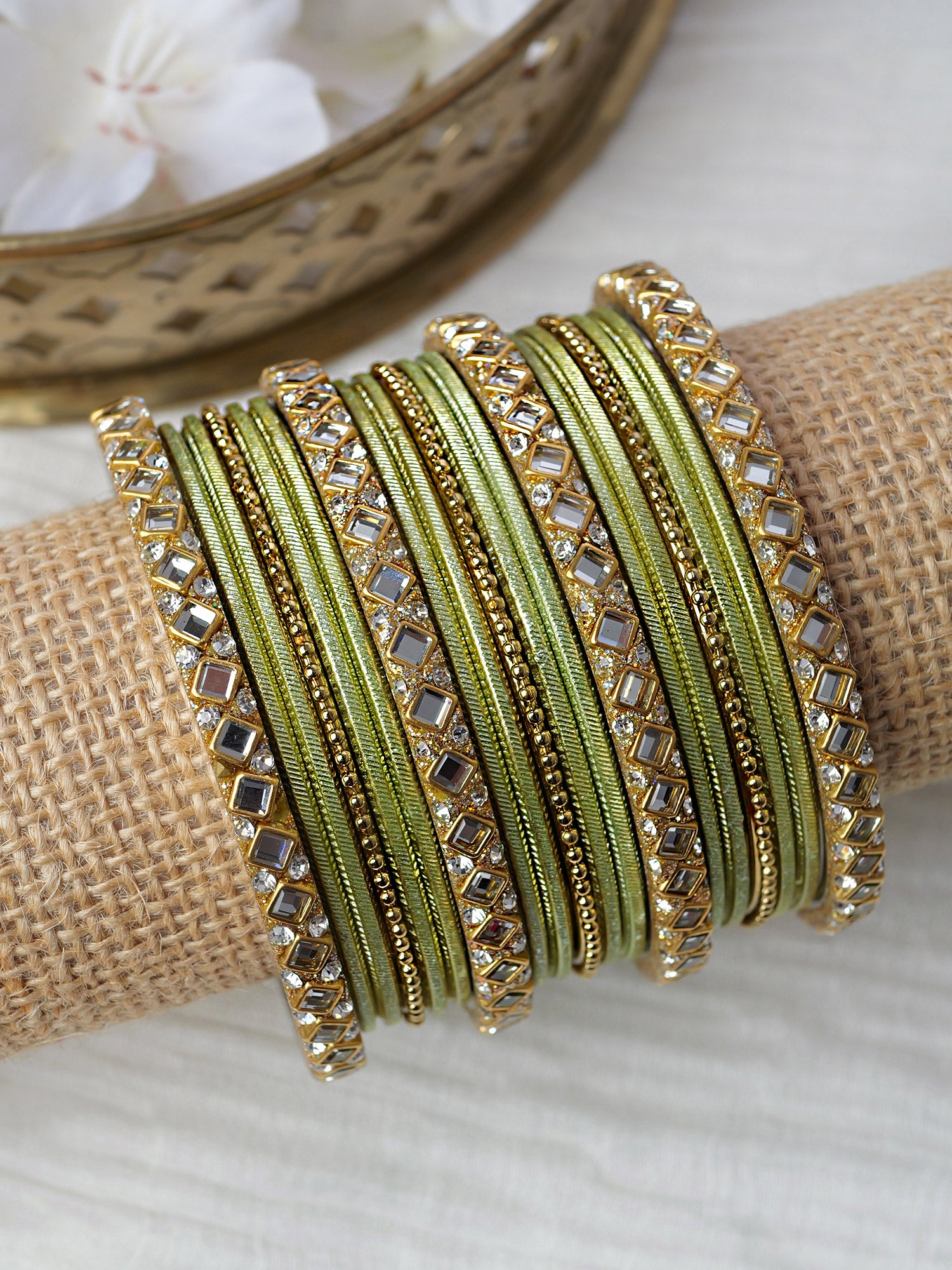 Mirror Shimmer Bangle Set in Mint