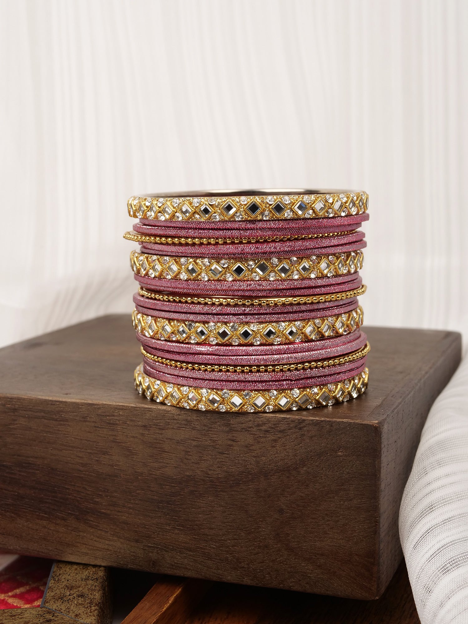 Mirror Shimmer Bangle Set in Dark Pink
