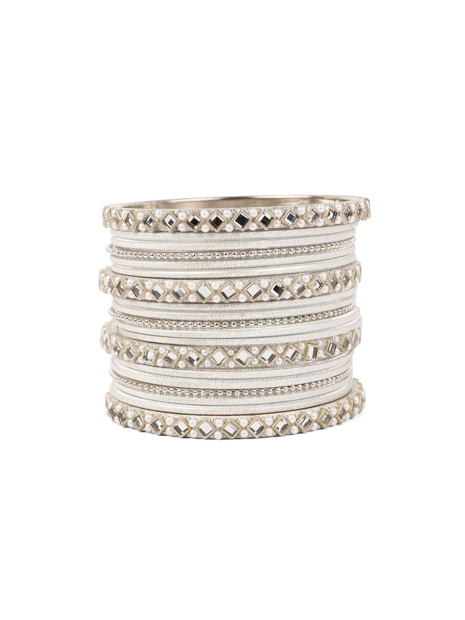 Mirror Shimmer Bangle Set in Rhodium