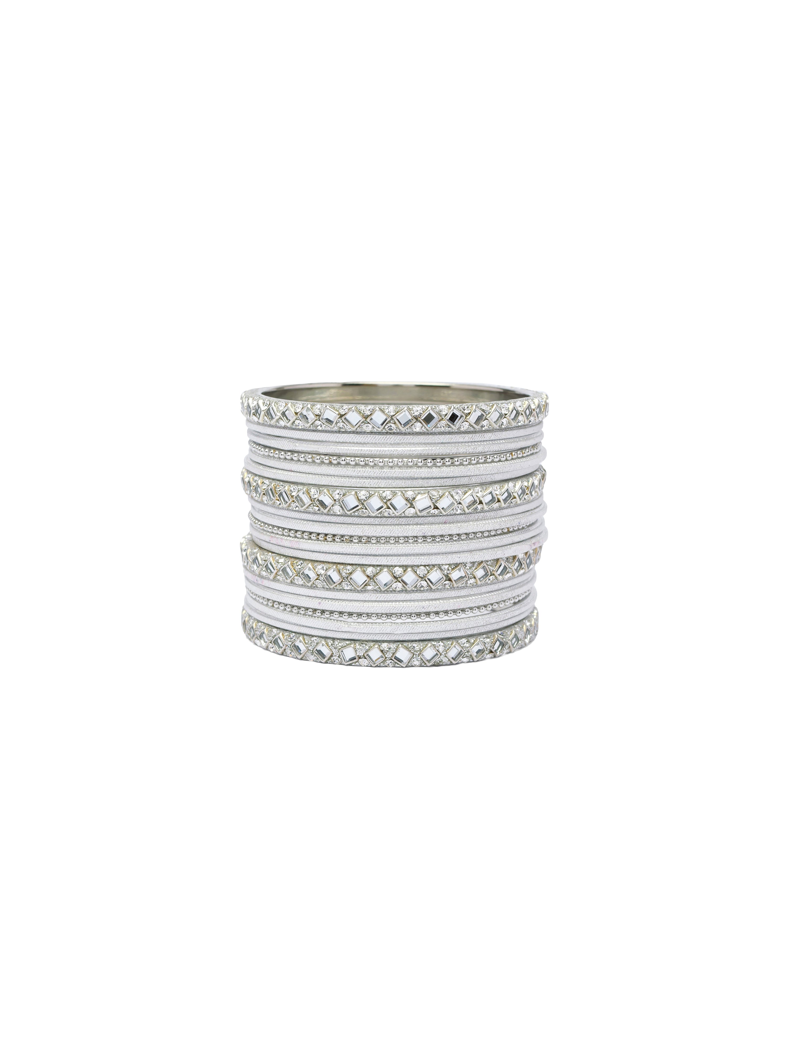 Mirror Shimmer Bangle Set in Rhodium