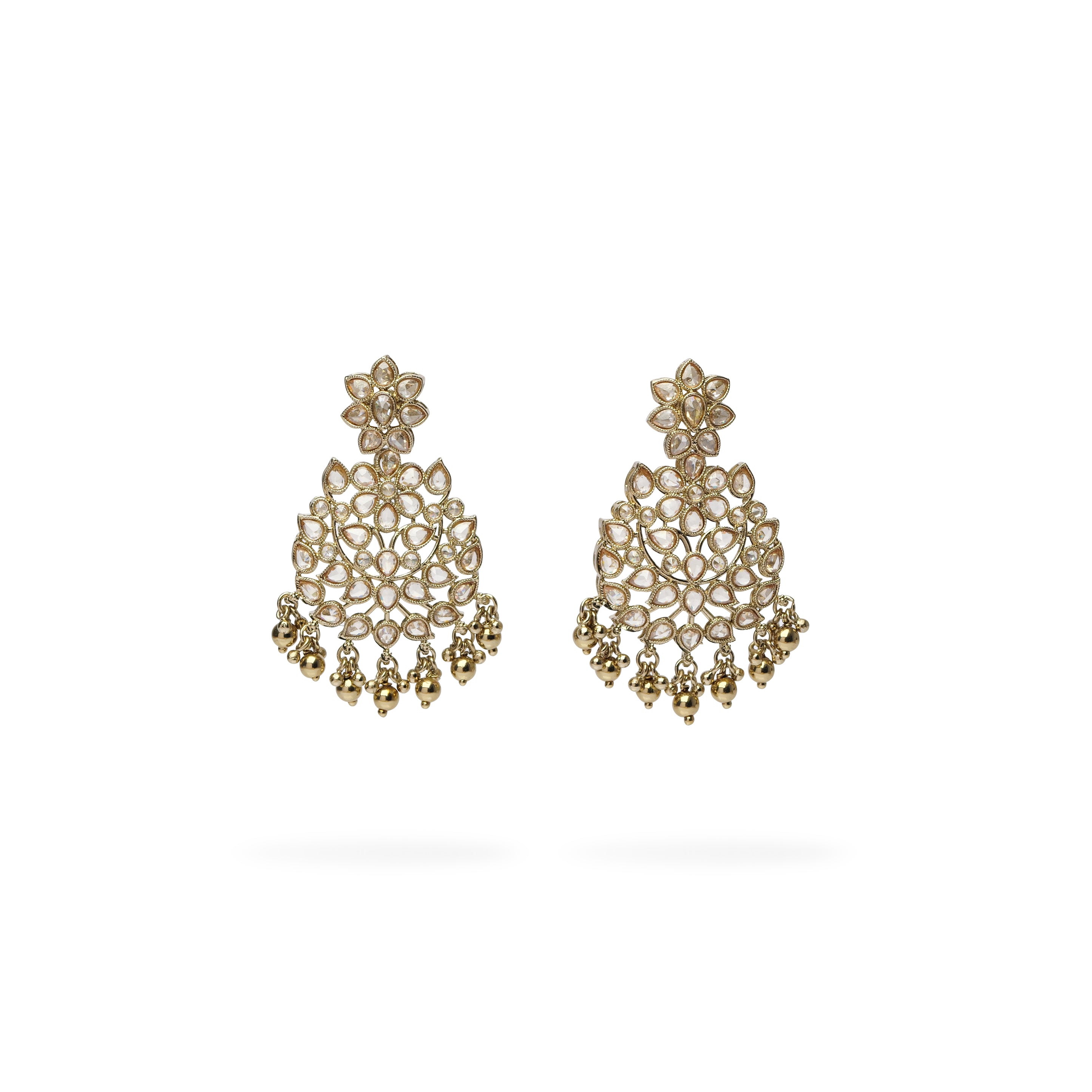 Mirza Long Crystal Earrings in Antique Gold 