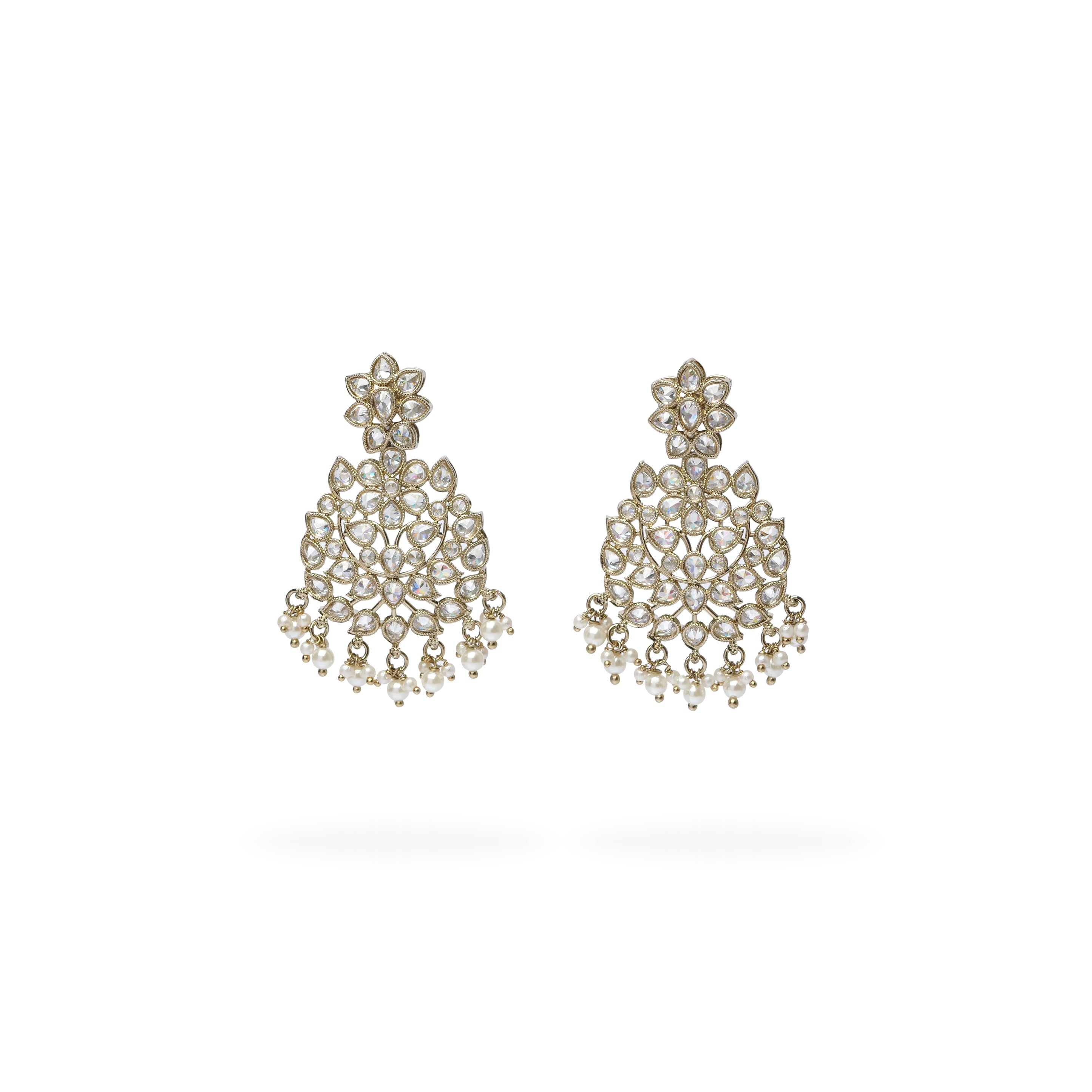 Mirza Long Crystal Earrings in White