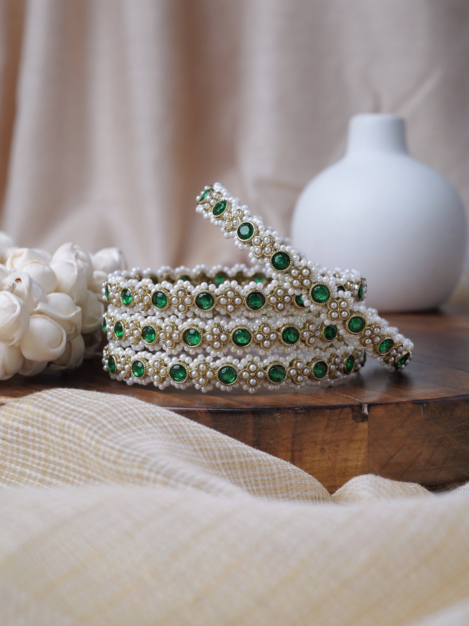 Miva Pearl Kadas in Green and Antique Gold