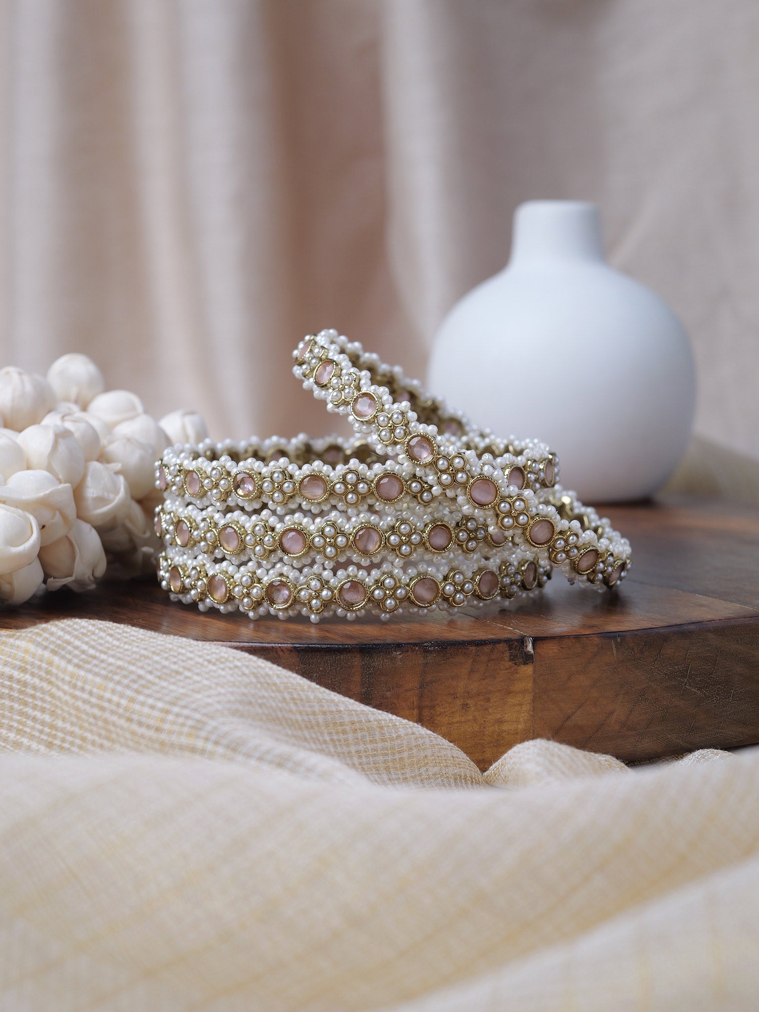 Miva Pearl Kadas in Light Pink and Antique Gold