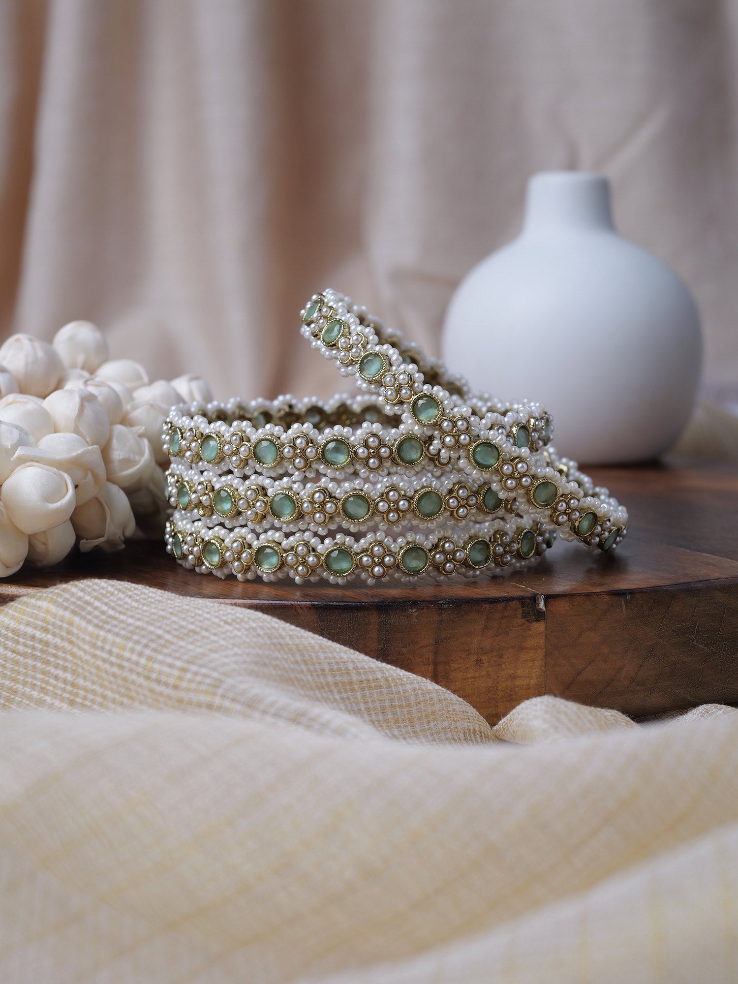 Miva Pearl Kadas in Mint and Antique Gold