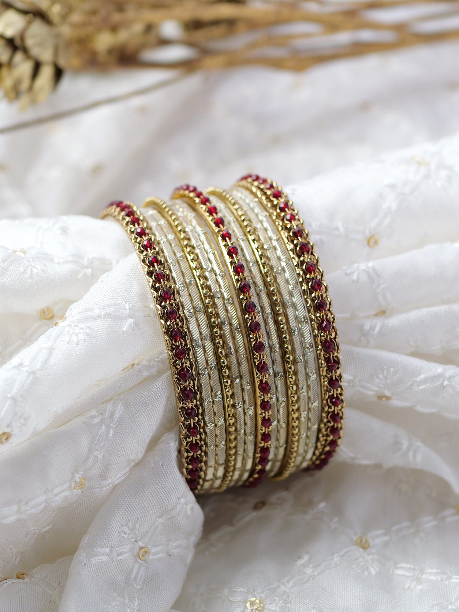 Mohini Bangle Set in Maroon and Antique Gold