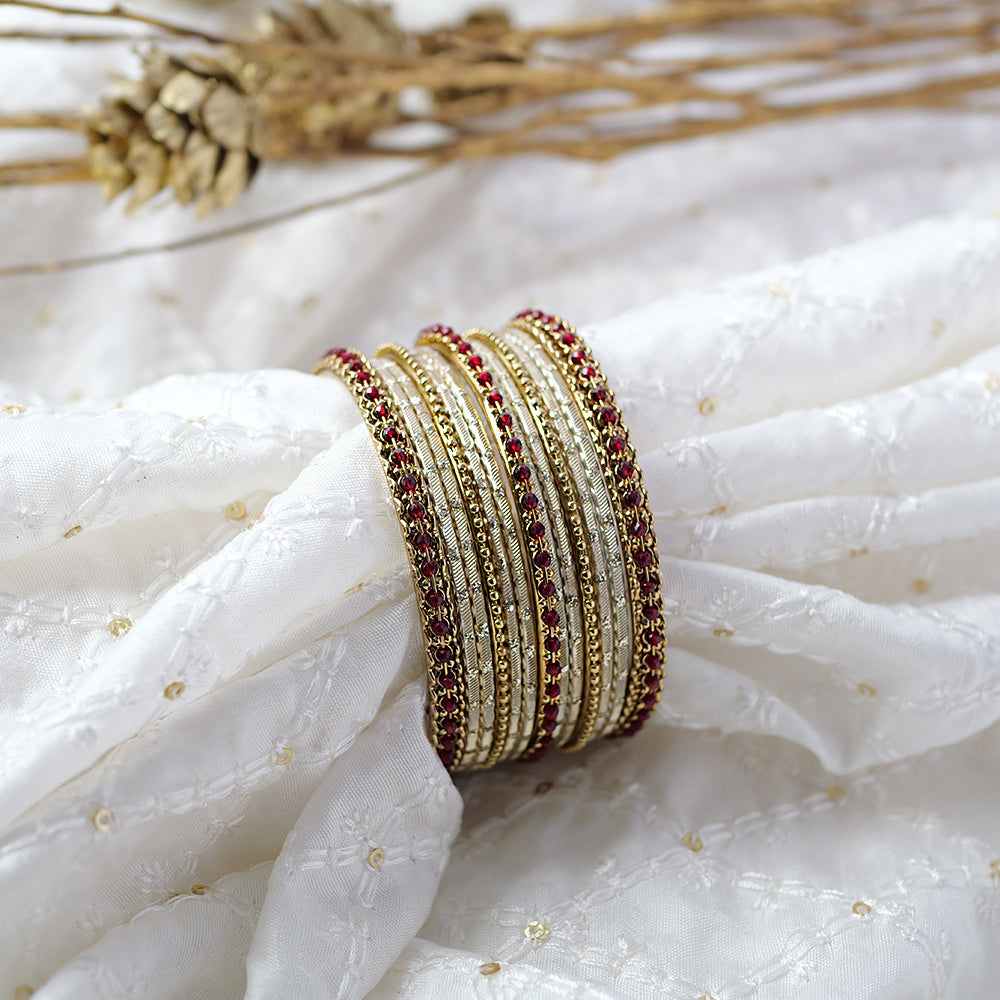 Mohini Bangle Set in Maroon and Antique Gold