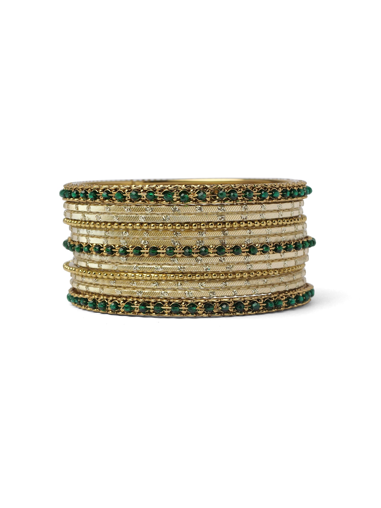 Mohini Bangle Set in Green and Antique Gold