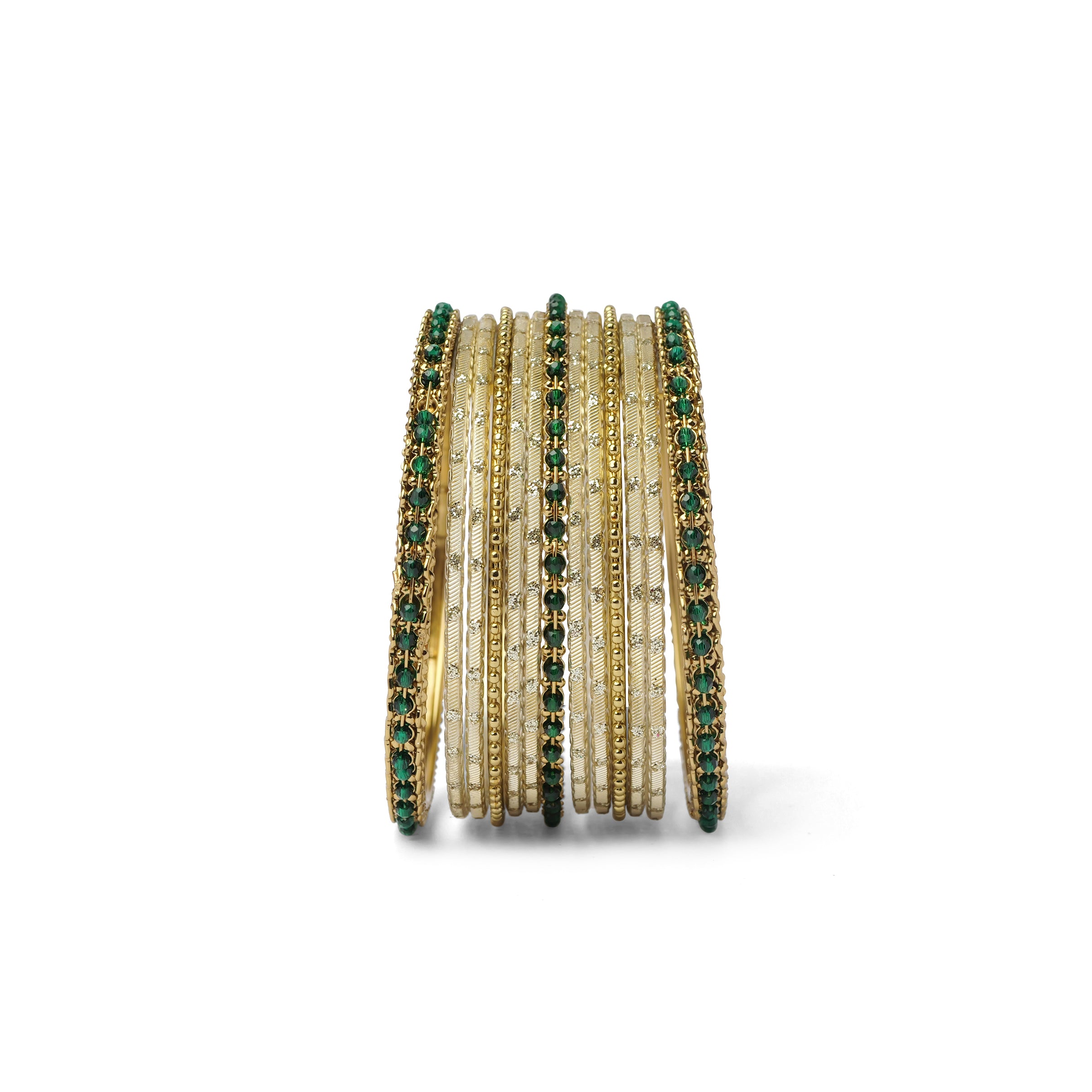 Mohini Bangle Set in Green and Antique Gold