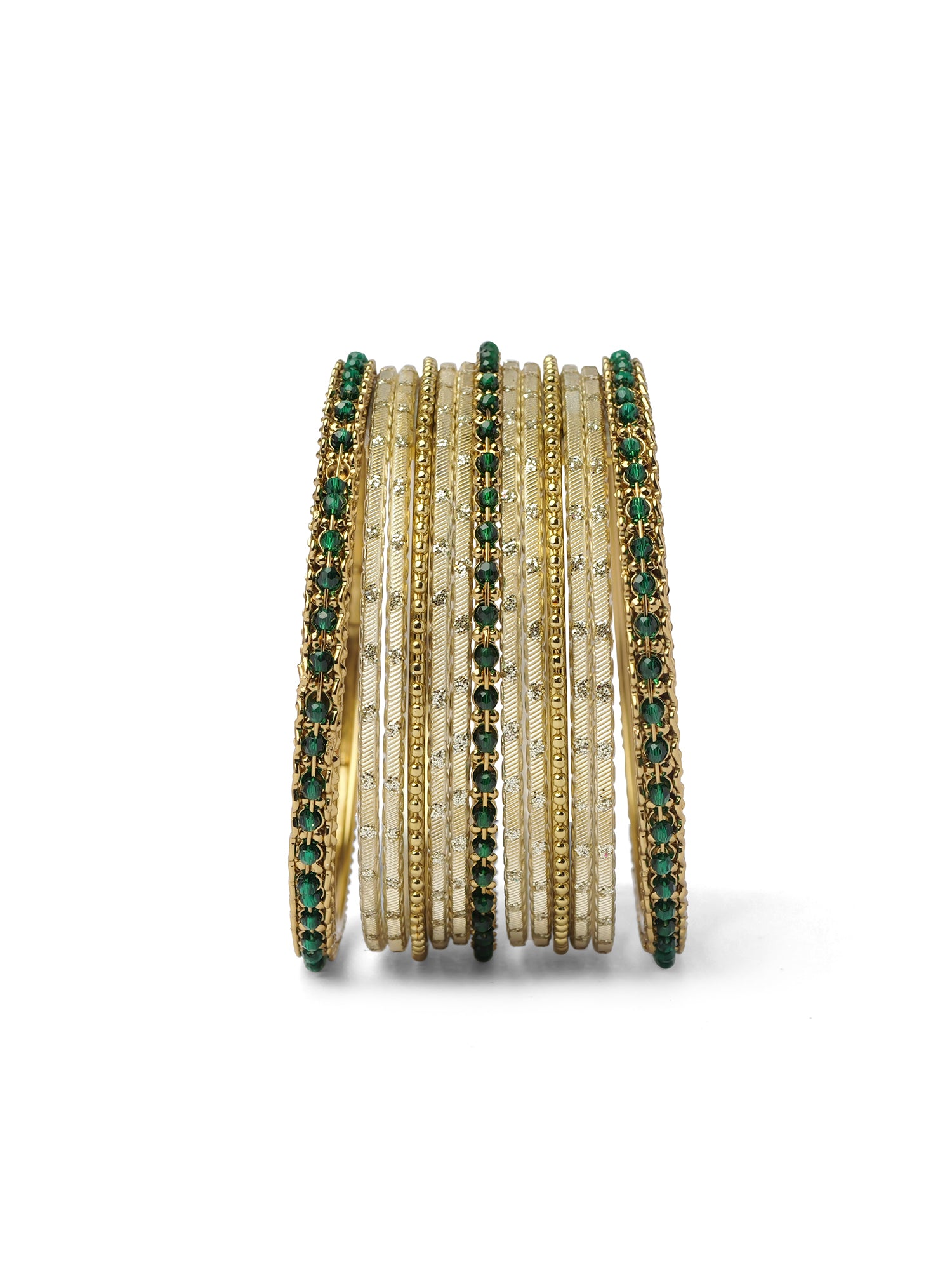 Mohini Bangle Set in Green and Antique Gold