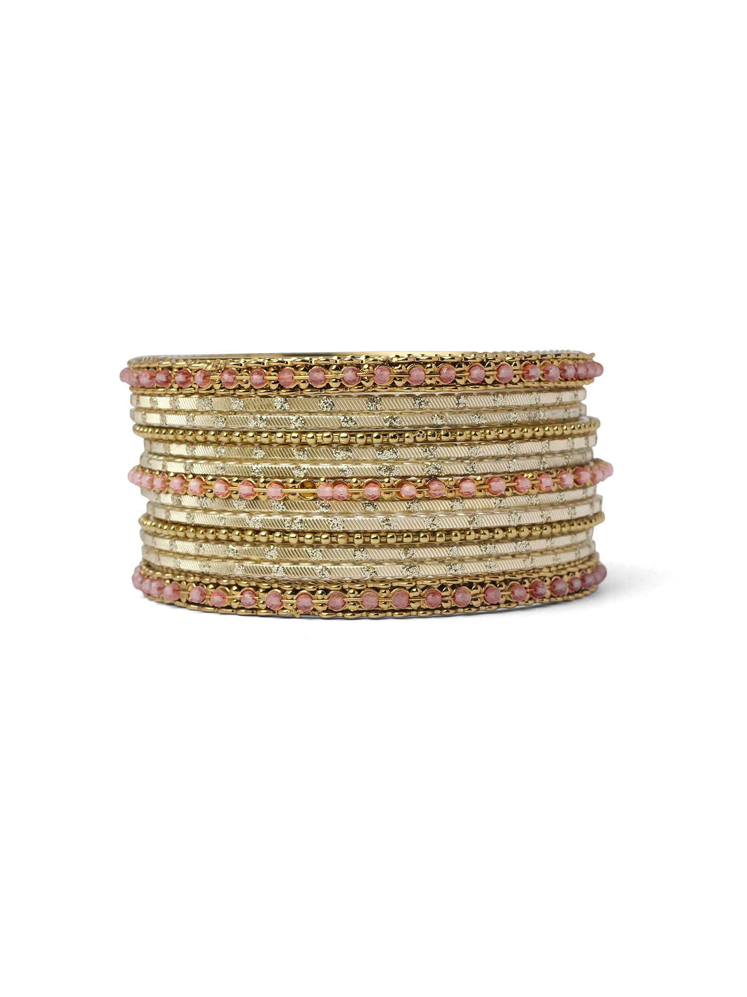 Mohini Bangle Set in Light Pink and Antique Gold