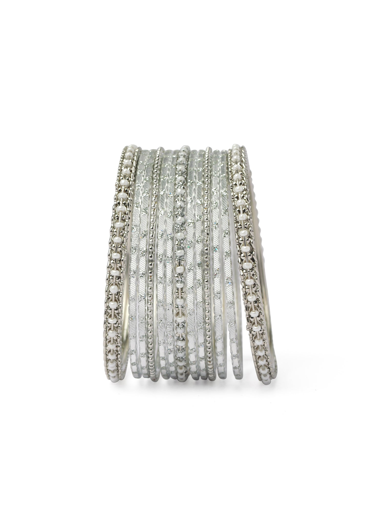 Mohini Bangle Set in Pearl and Rhodium