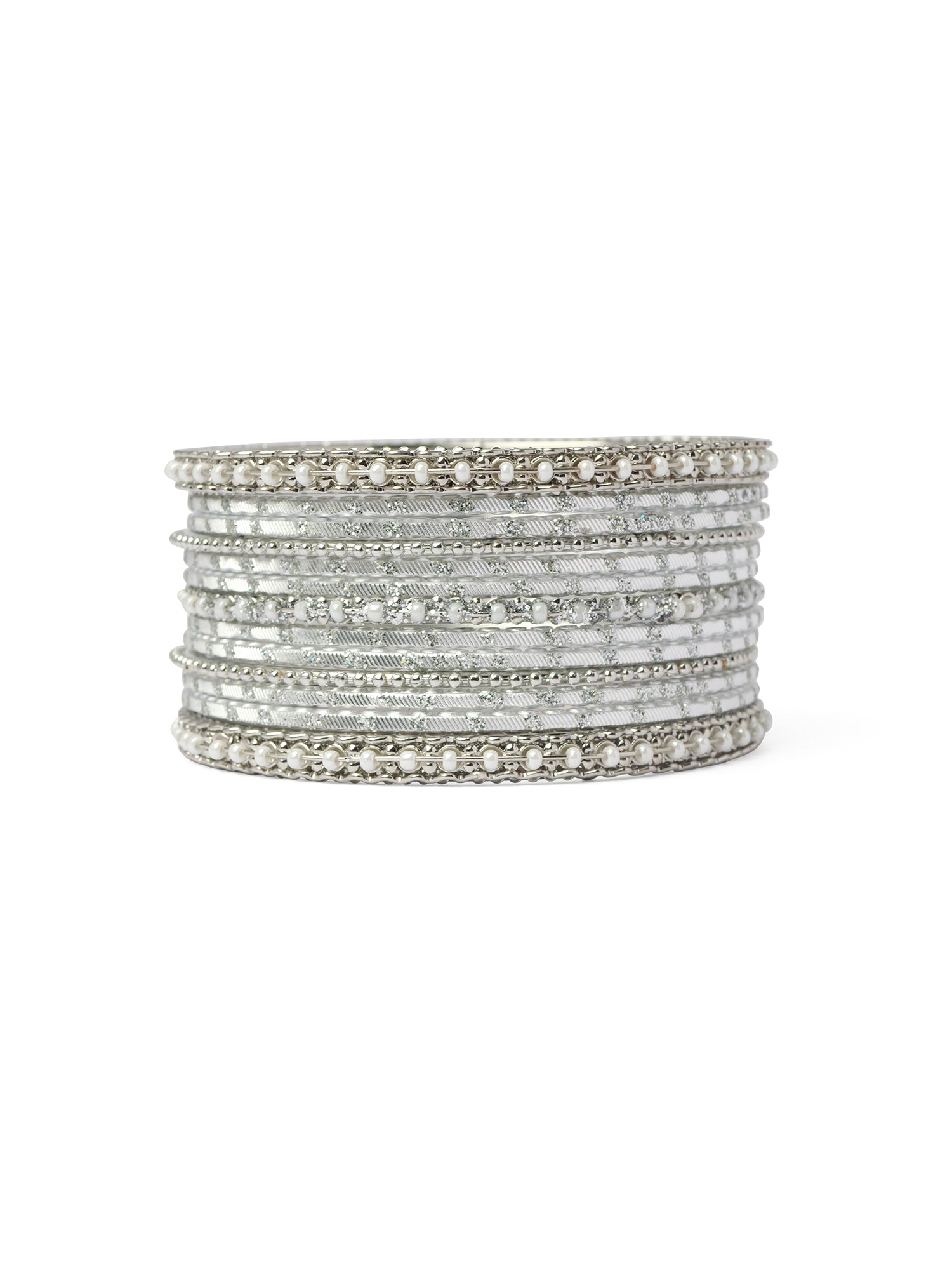 Mohini Bangle Set in Pearl and Rhodium