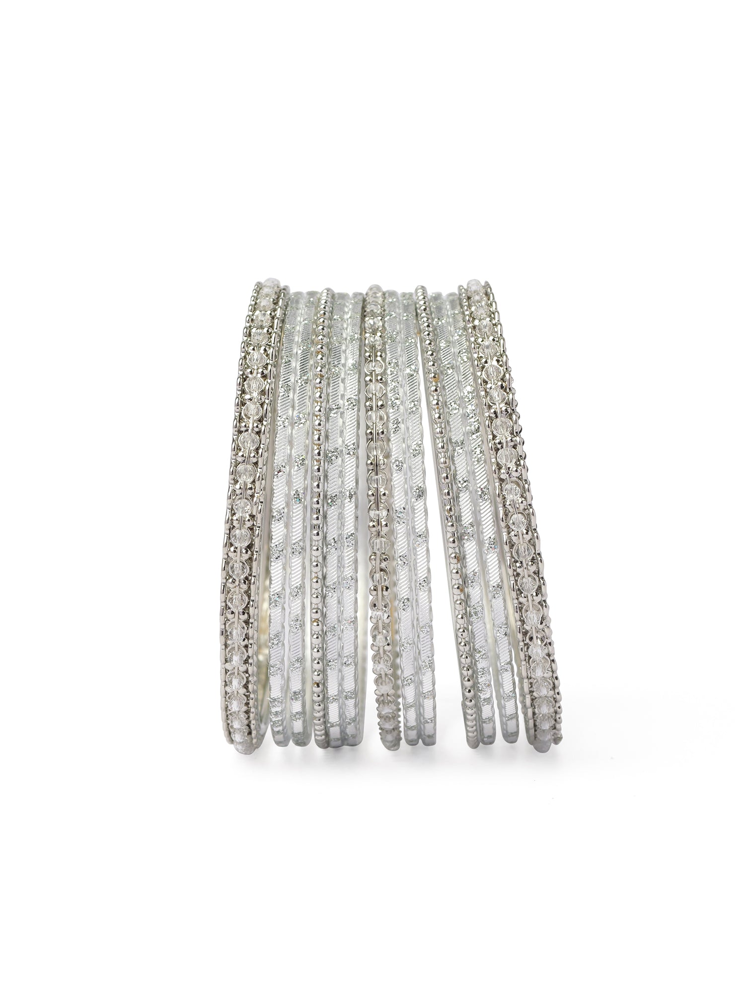 Mohini Bangle Set in White and Rhodium