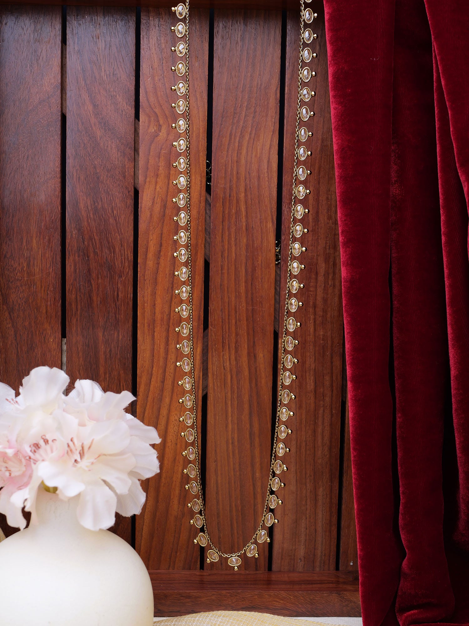 Mrinali Long Chain in Champagne and Antique Gold