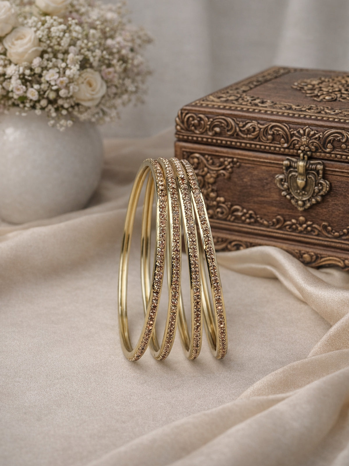 Naaz Diamante Bangles in Champagne 