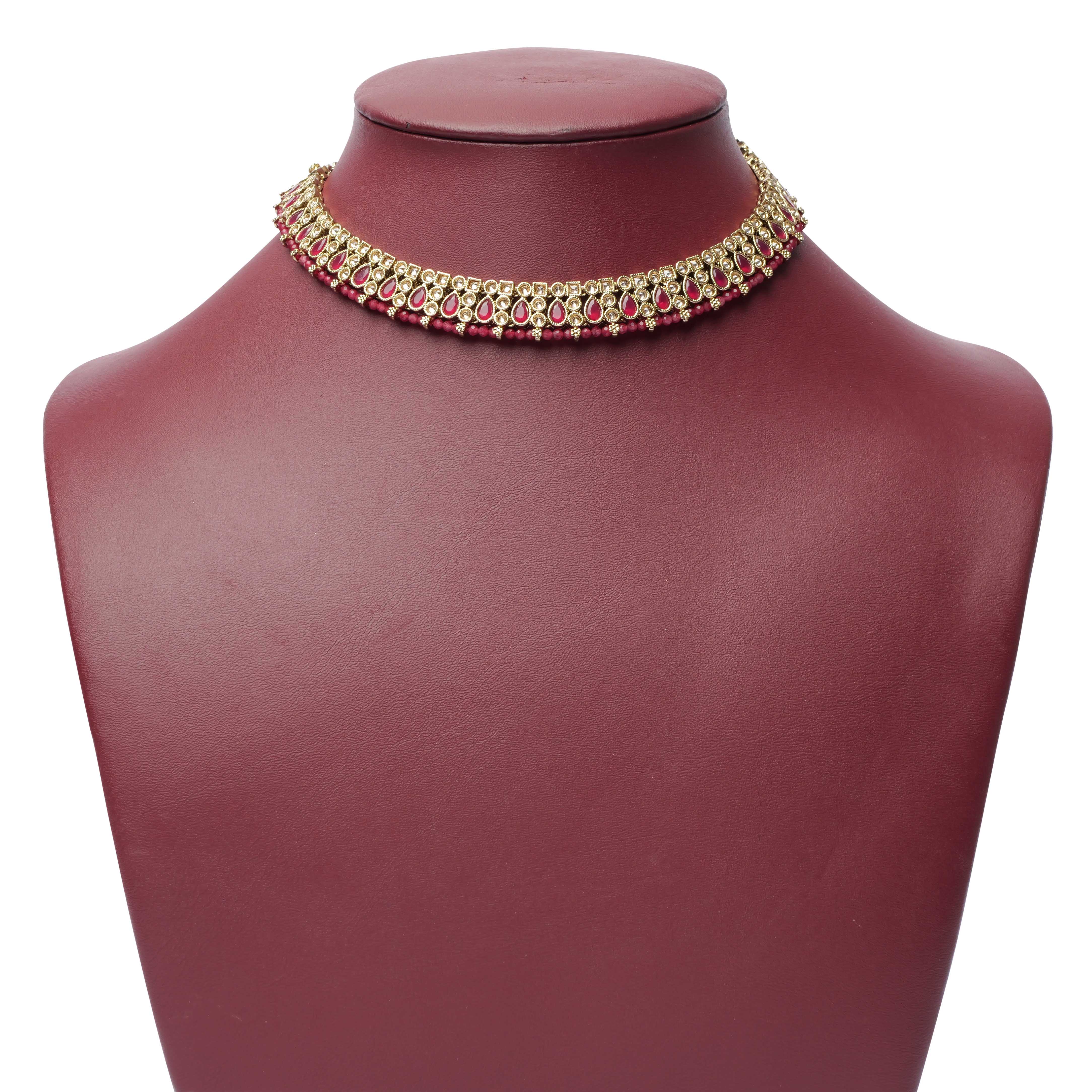 Naina Simple Necklace Set in Hot Pink