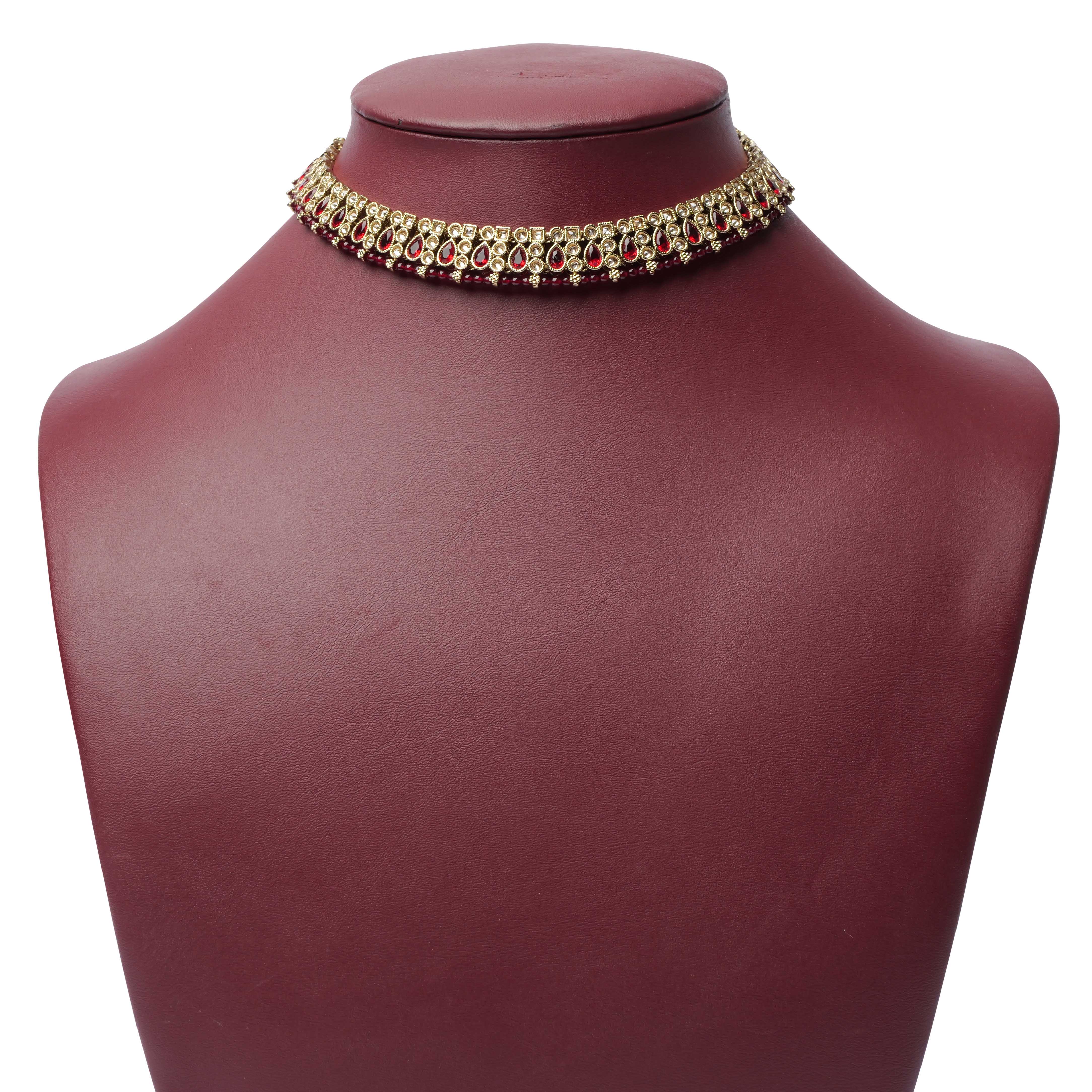 Naina Simple Necklace Set in Maroon