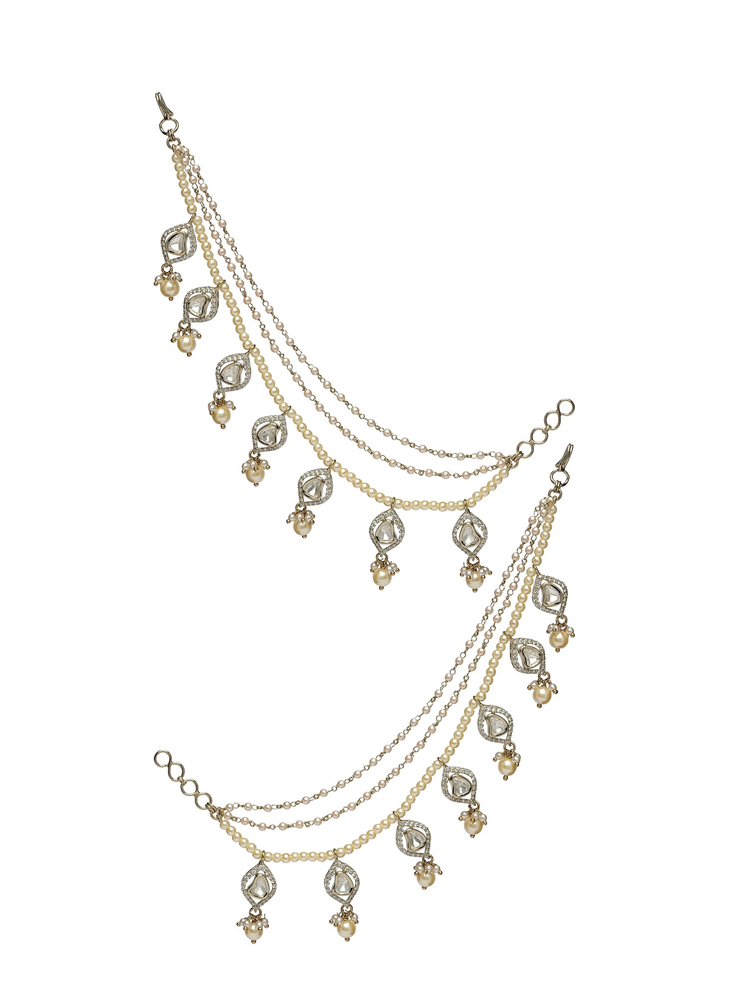 Naira Kundan Ear Chains in White