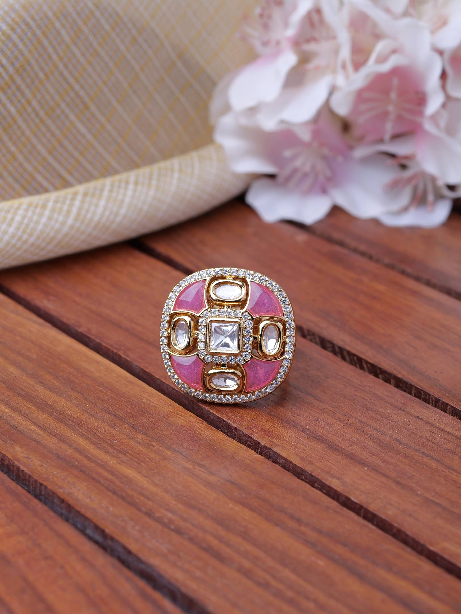 Nalini Kundan Ring in Pink