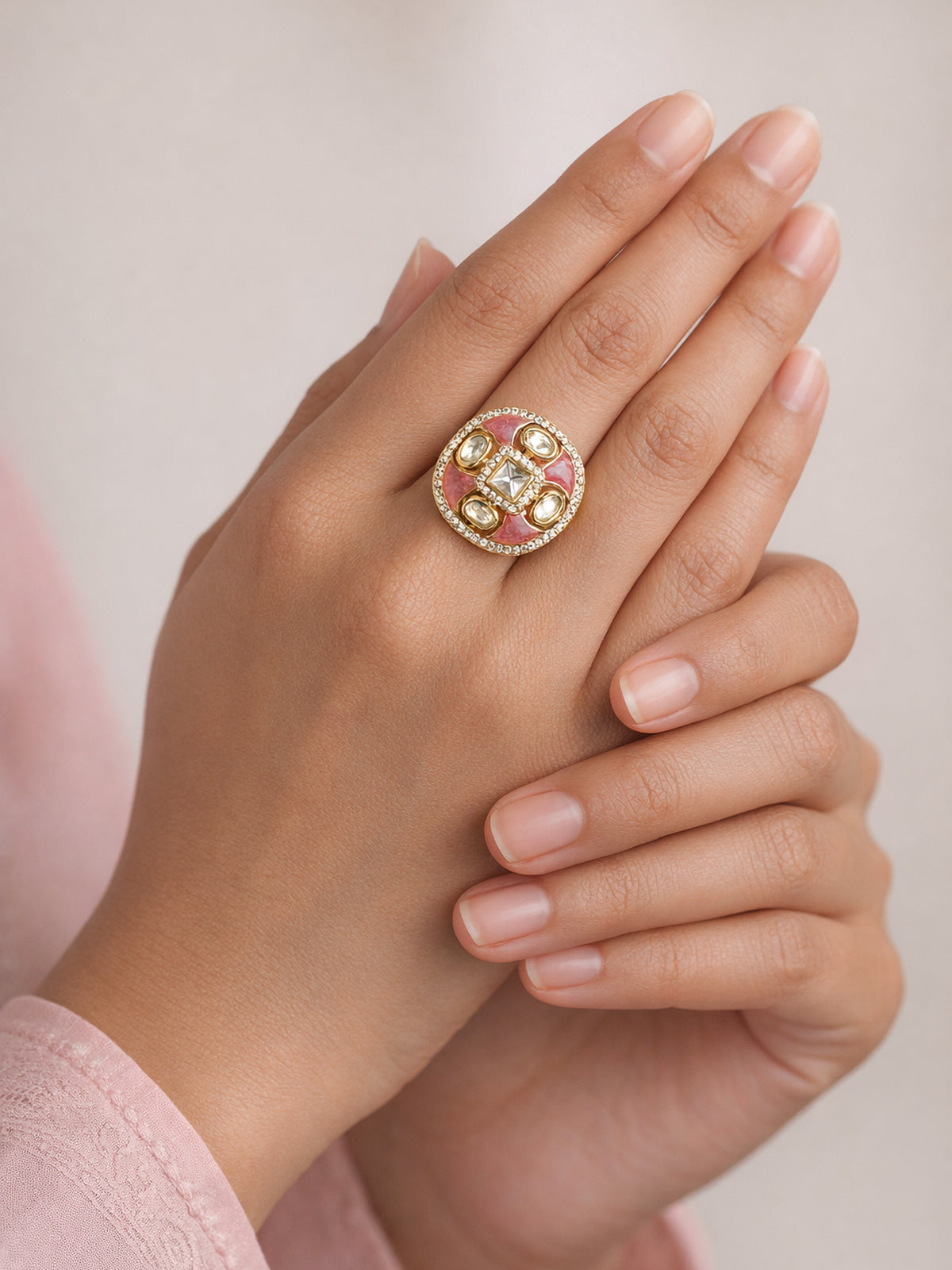 Nalini Kundan Ring in Pink 