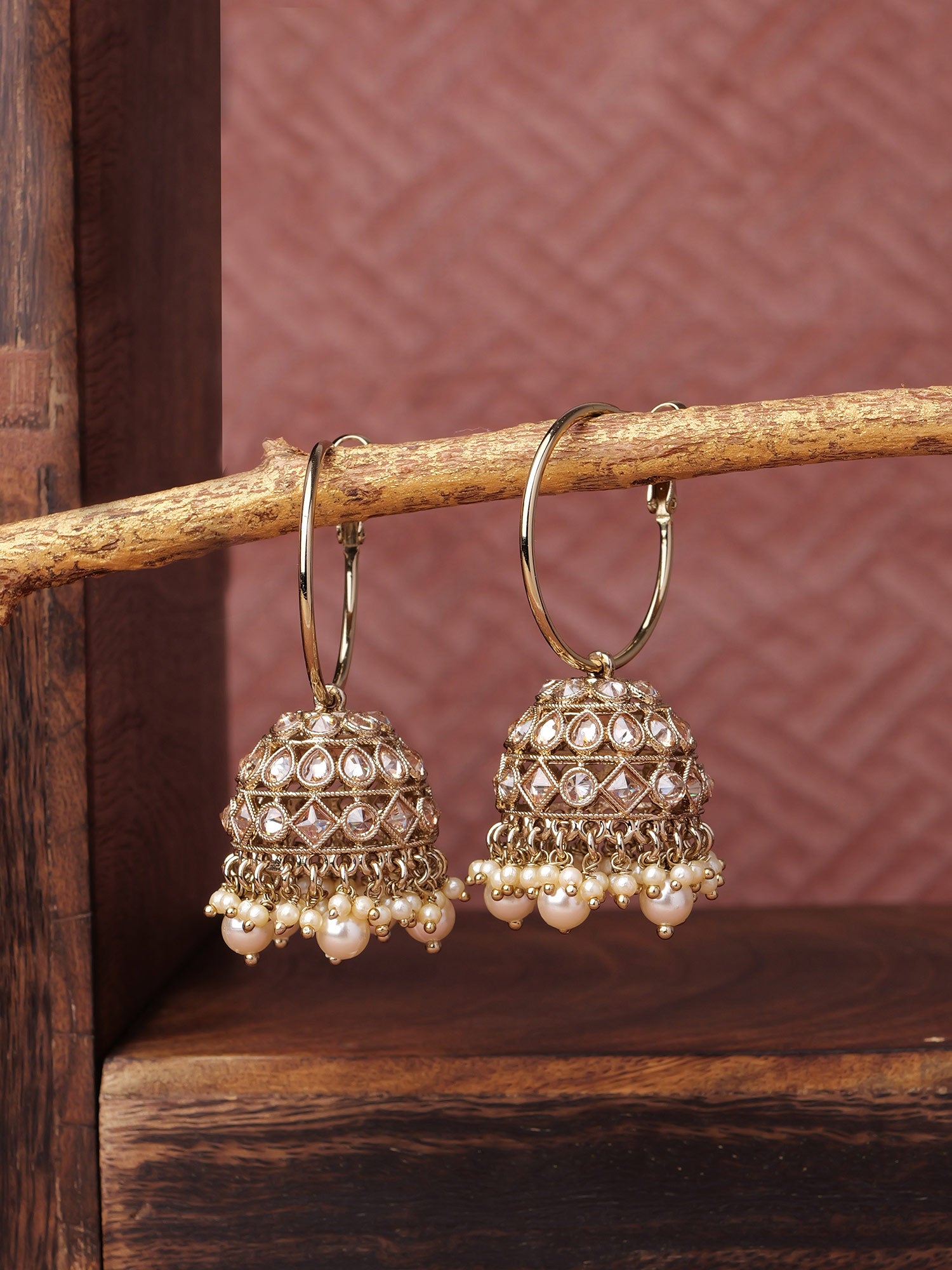 Nareen Jhumka Hoops in Pearl and Champagne