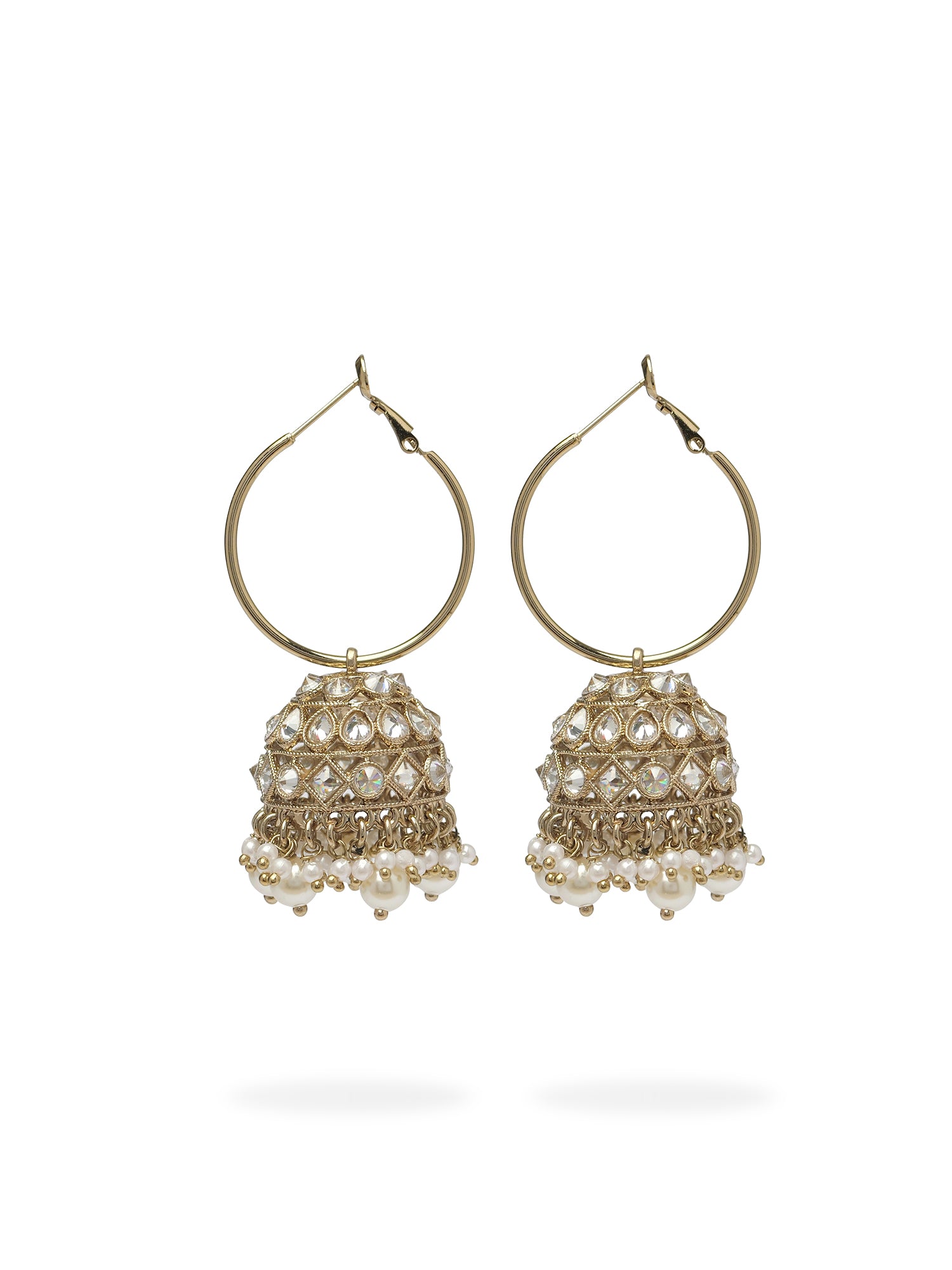 Nareen Jhumka Hoops in Pearl and White