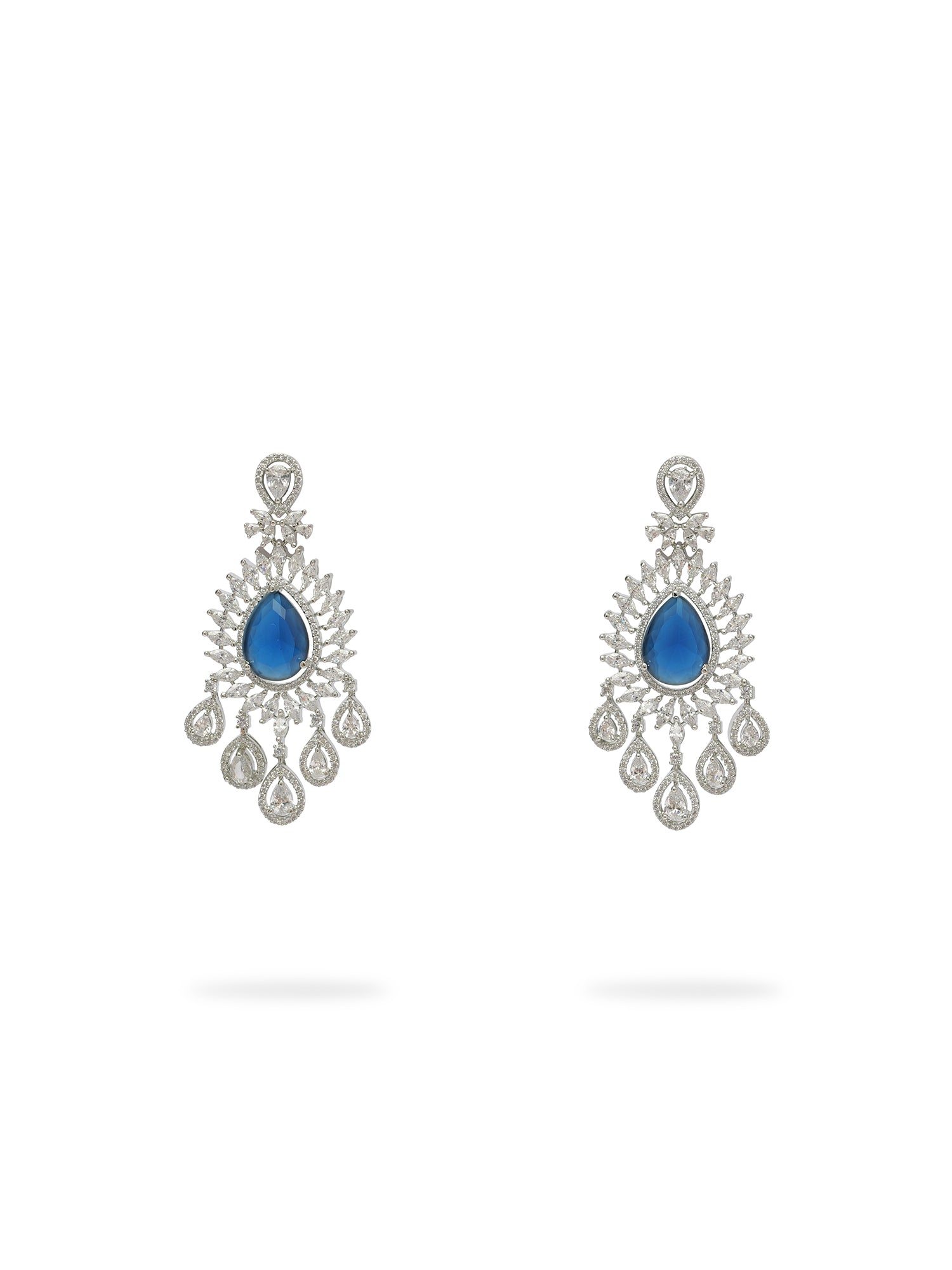 Navira Cubic Zirconia Necklace Set in Rhodium and Blue
