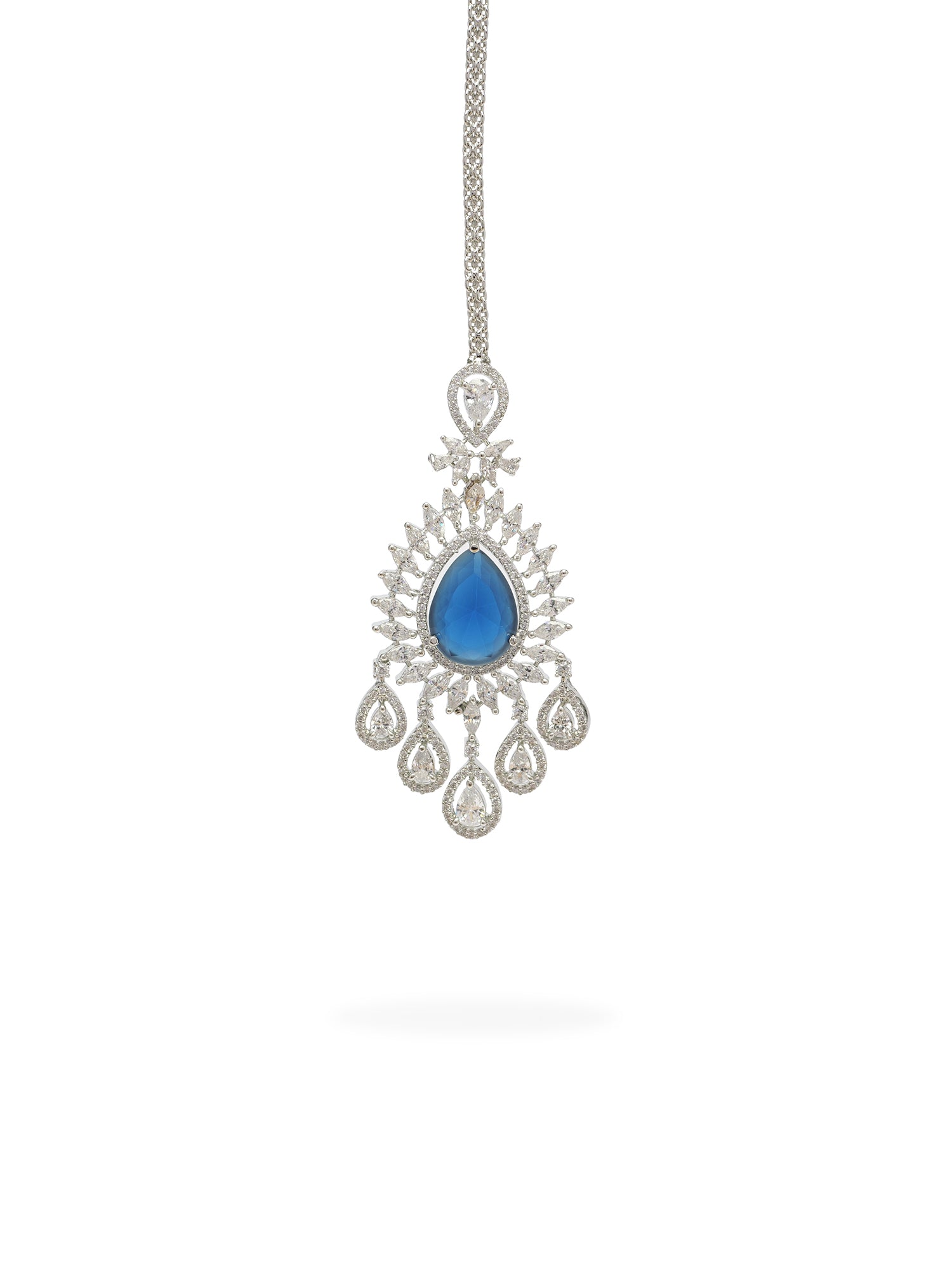 Navira Cubic Zirconia Necklace Set in Rhodium and Blue