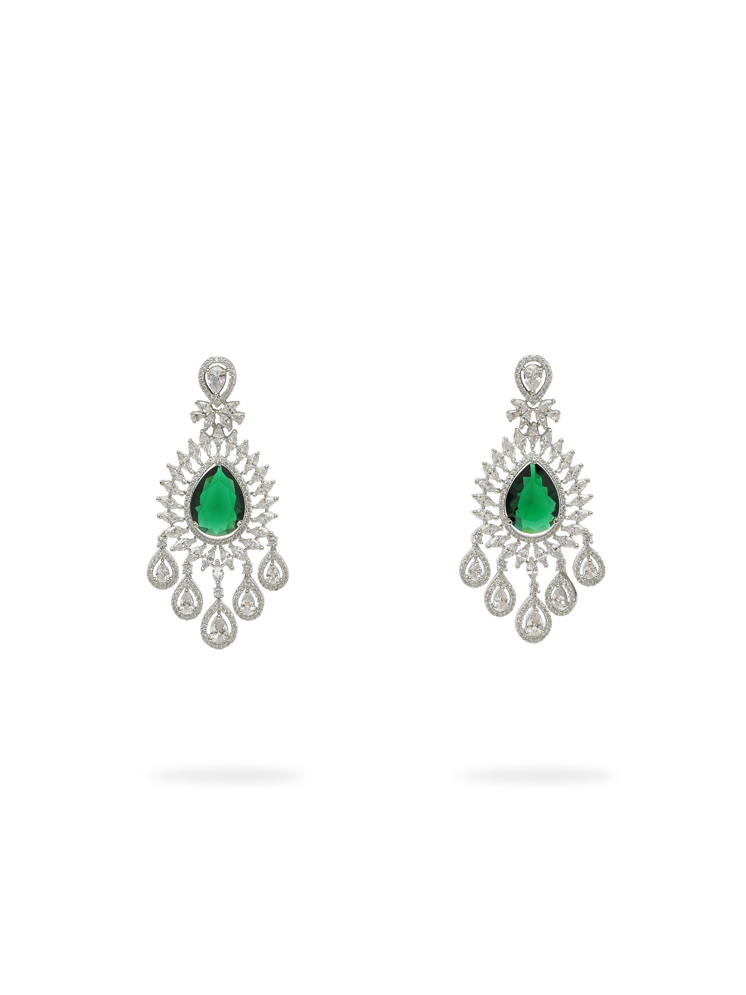 Navira Cubic Zirconia Necklace Set in Rhodium and Green