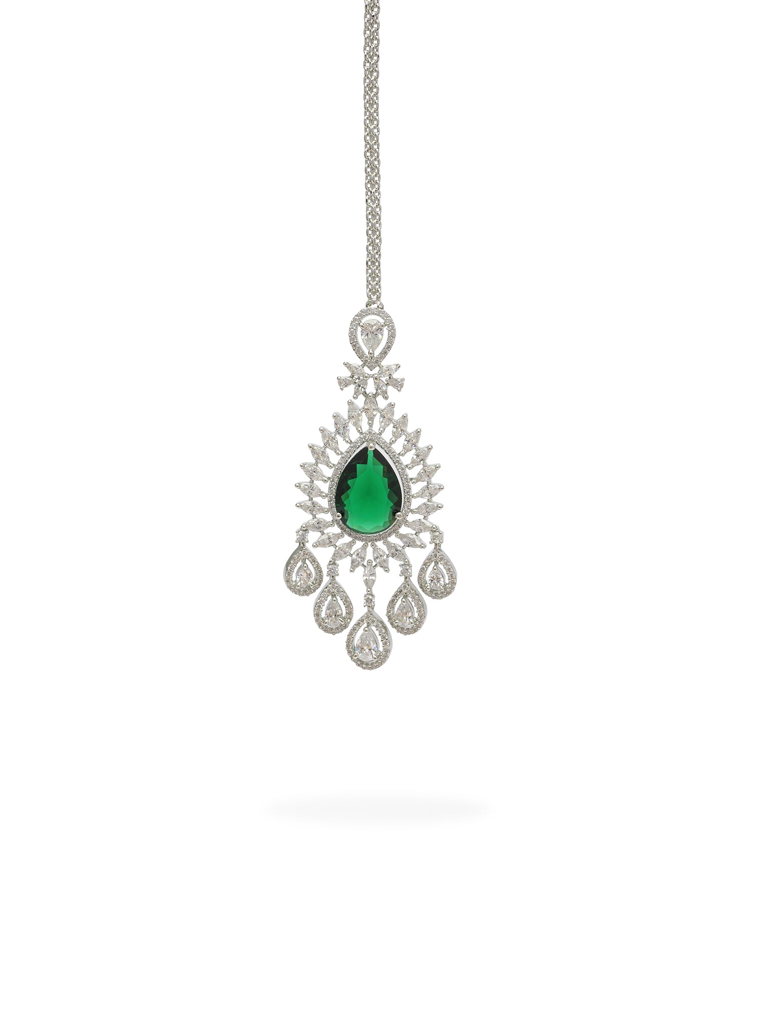 Navira Cubic Zirconia Necklace Set in Rhodium and Green